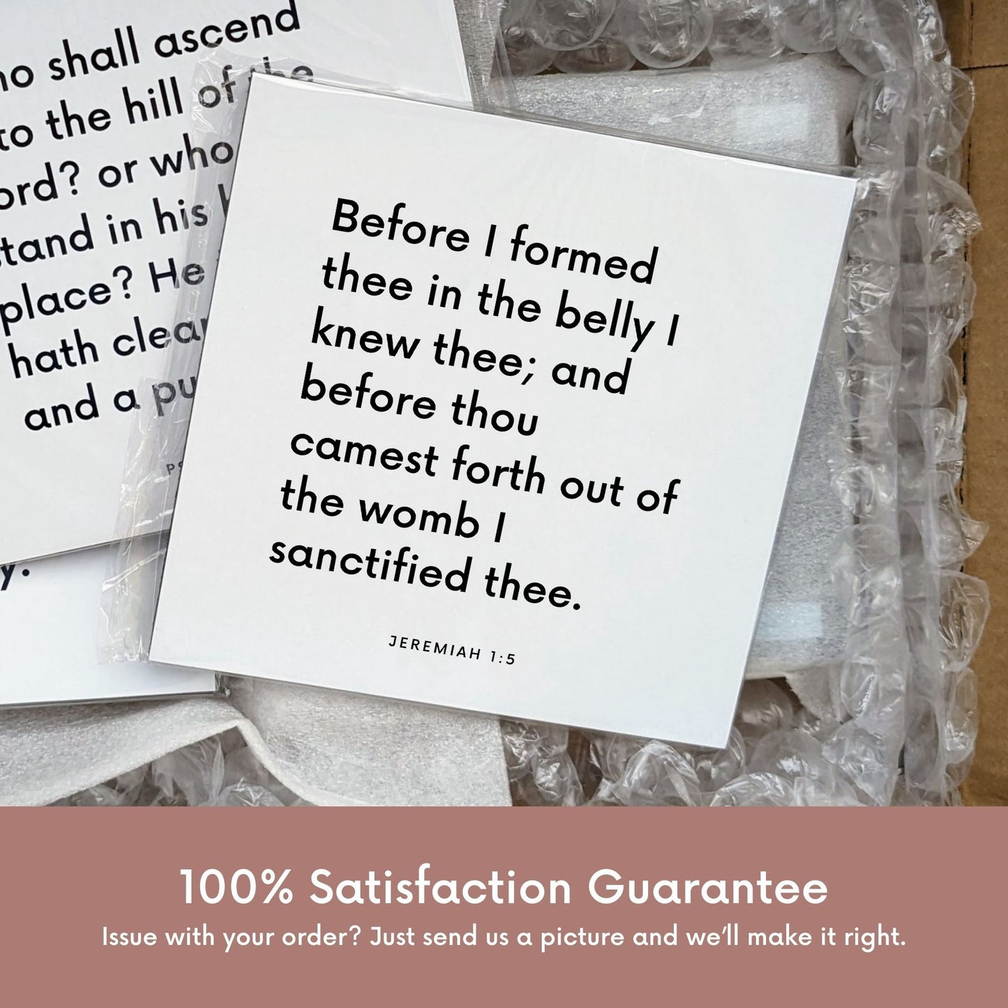 Shipping materials for scripture tile of Jeremiah 1:5 - "Before I formed thee in the belly I knew thee"