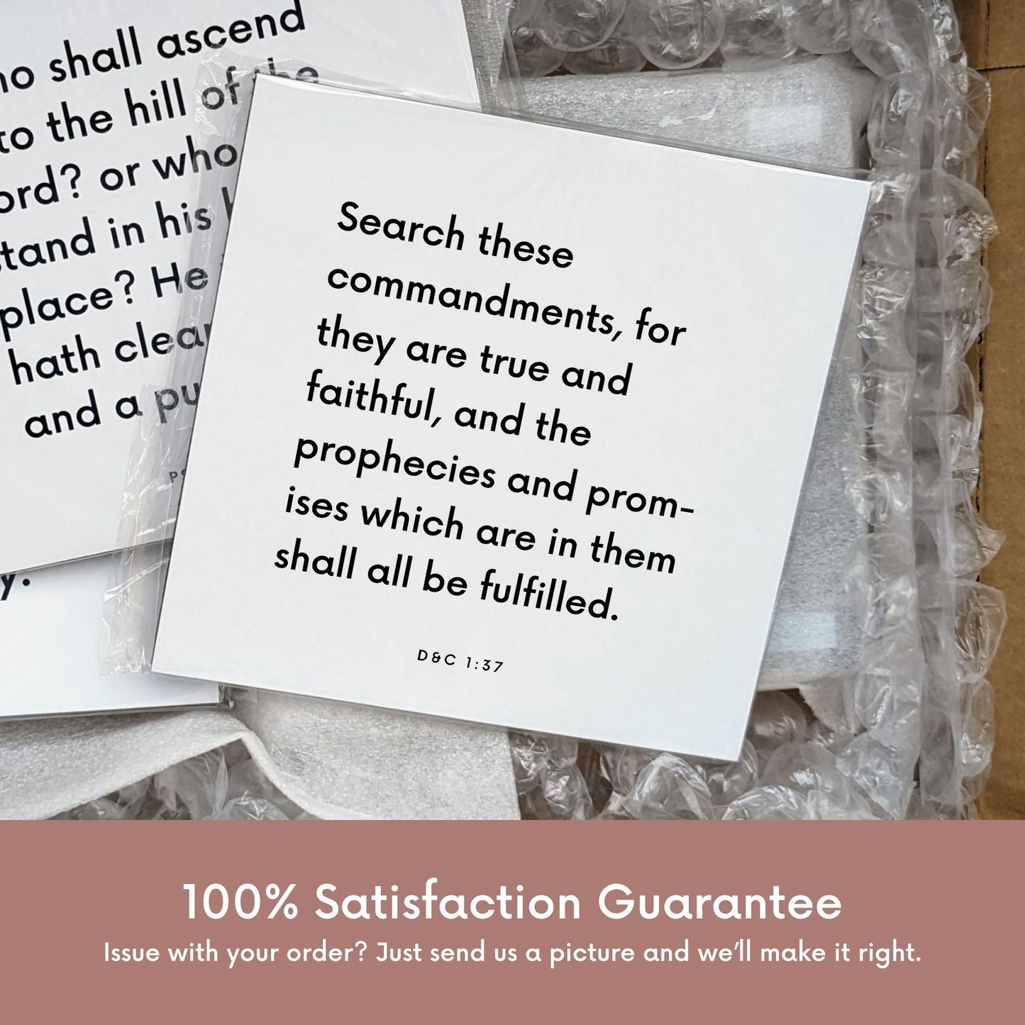 Shipping materials for scripture tile of D&C 1:37 - "Search these commandments, for they are true and faithful"