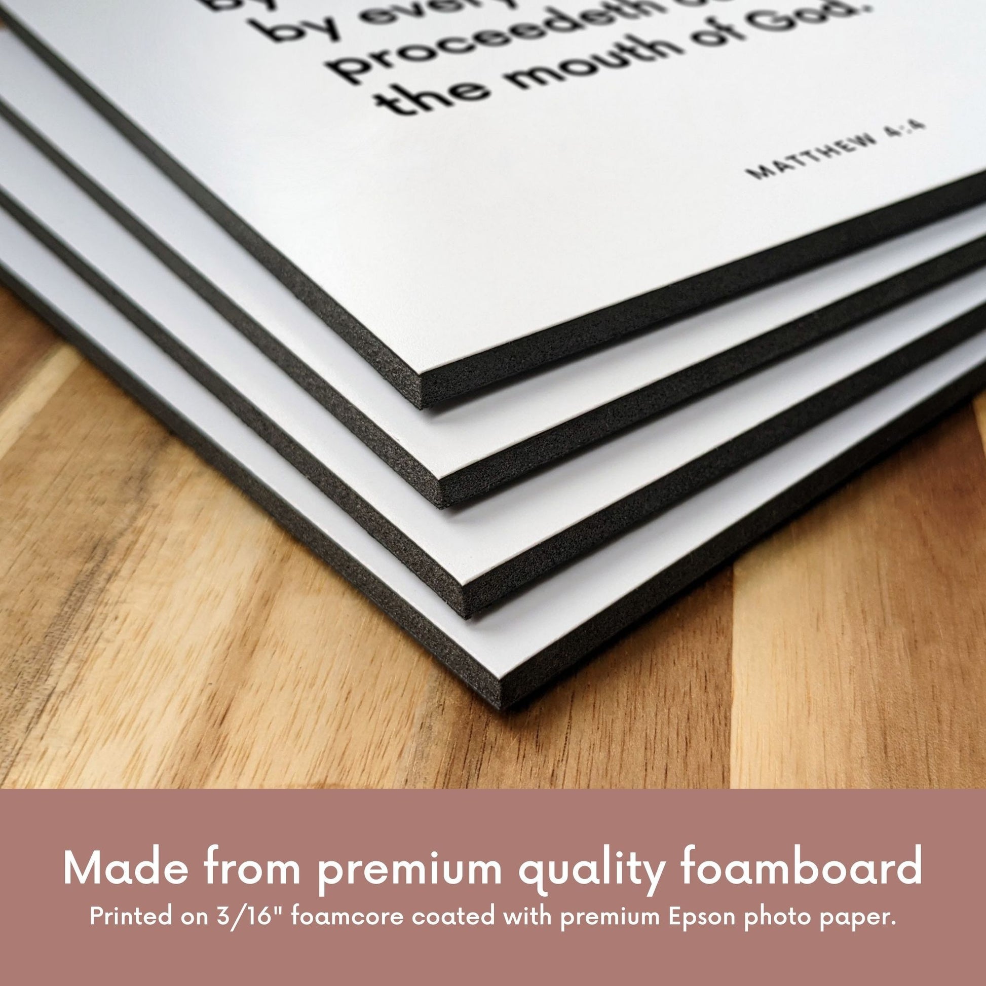 Closeup of scripture tile material for Matthew 4:4 - "Man shall not live by bread alone, but by every word"