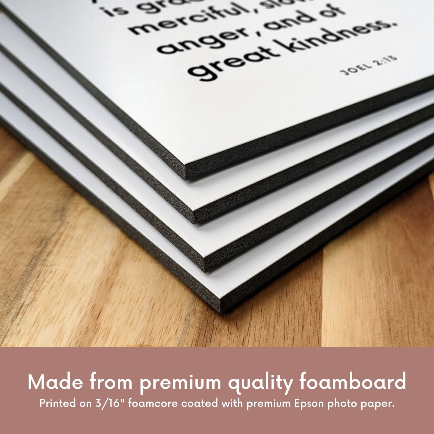 Closeup of scripture tile material for Joel 2:13 - "Turn unto the Lord your God: for he is gracious and merciful"