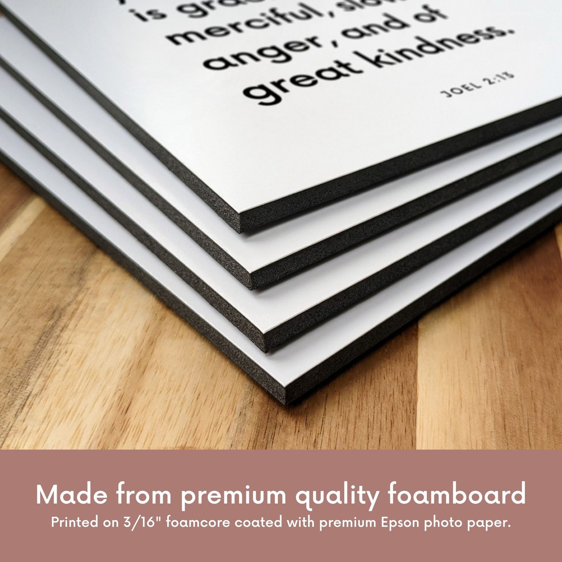 Closeup of scripture tile material for Joel 2:13 - "Turn unto the Lord your God: for he is gracious and merciful"