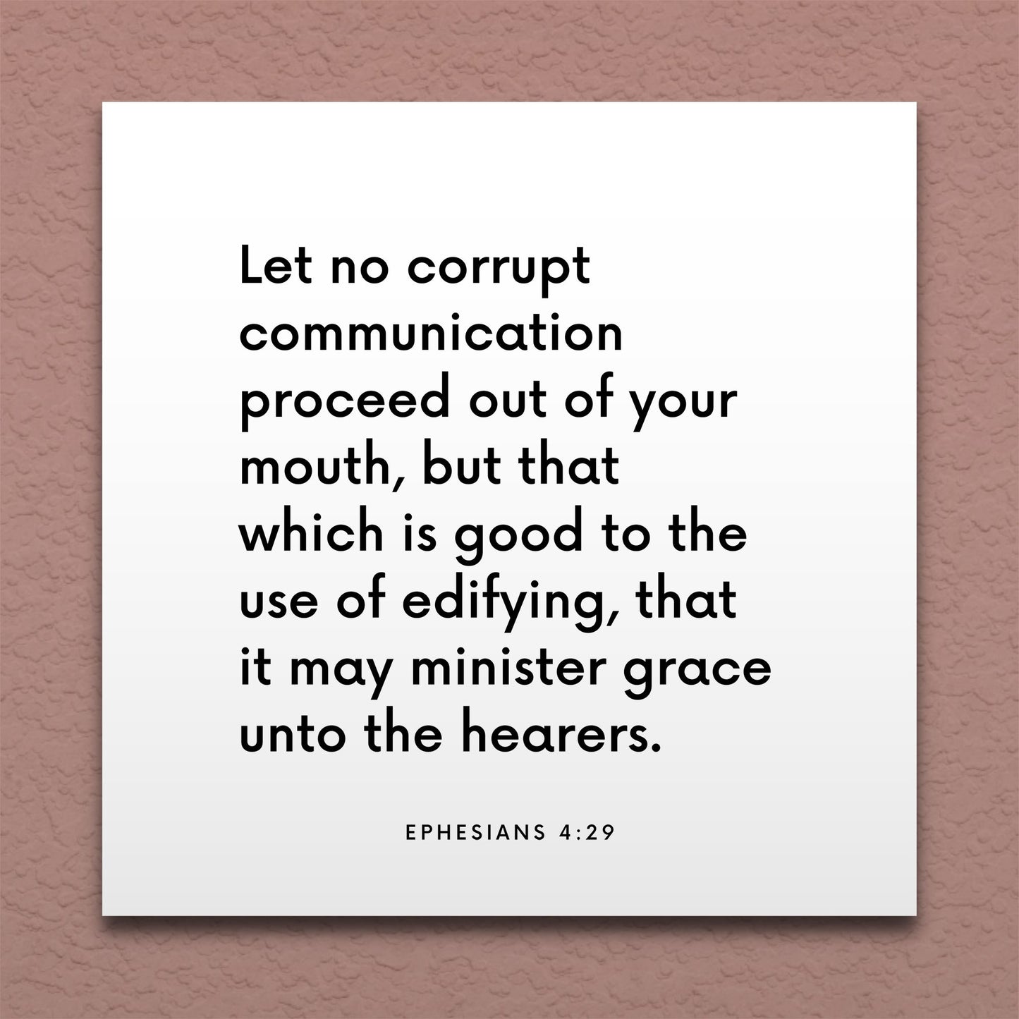 Wall-mounted scripture tile for Ephesians 4:29 - "Let no corrupt communication proceed out of your mouth"