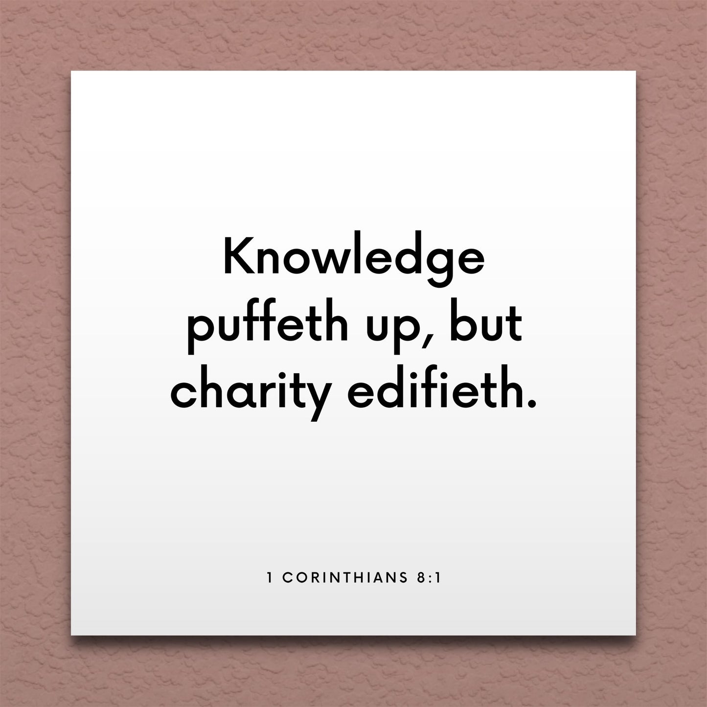 Wall-mounted scripture tile for 1 Corinthians 8:1 - "Knowledge puffeth up, but charity edifieth"
