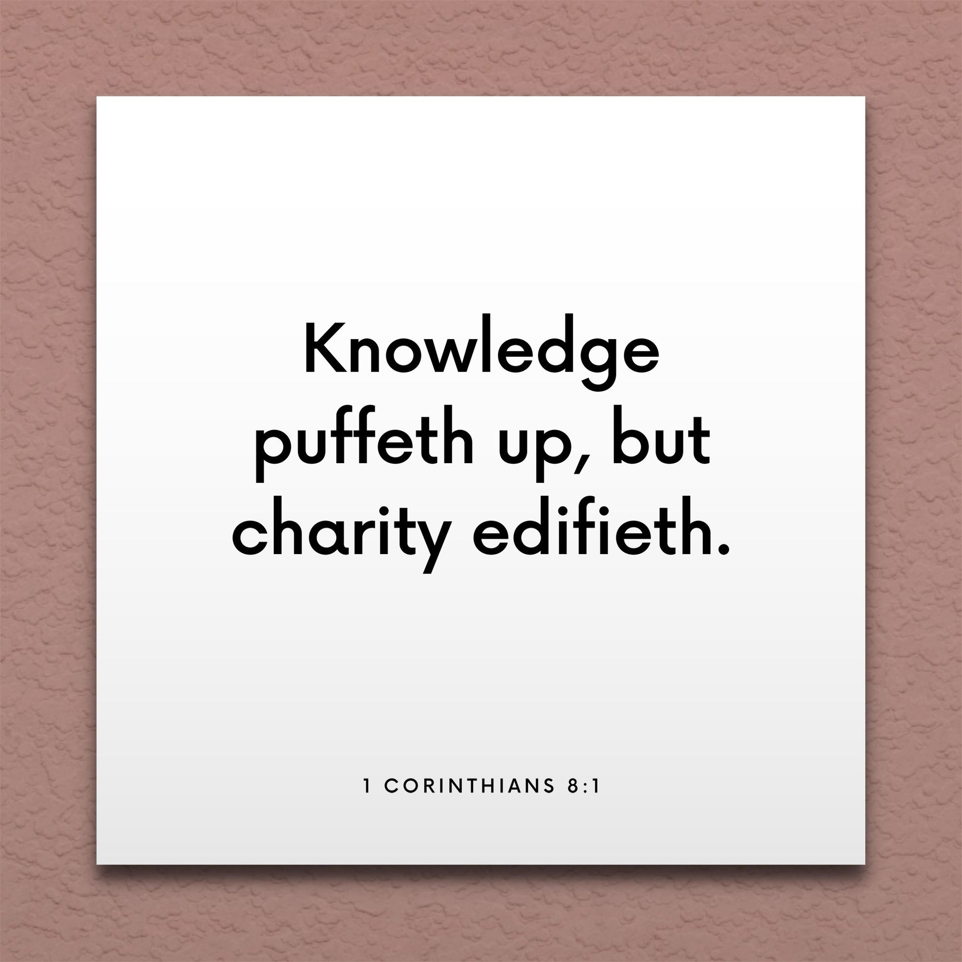 Wall-mounted scripture tile for 1 Corinthians 8:1 - "Knowledge puffeth up, but charity edifieth"