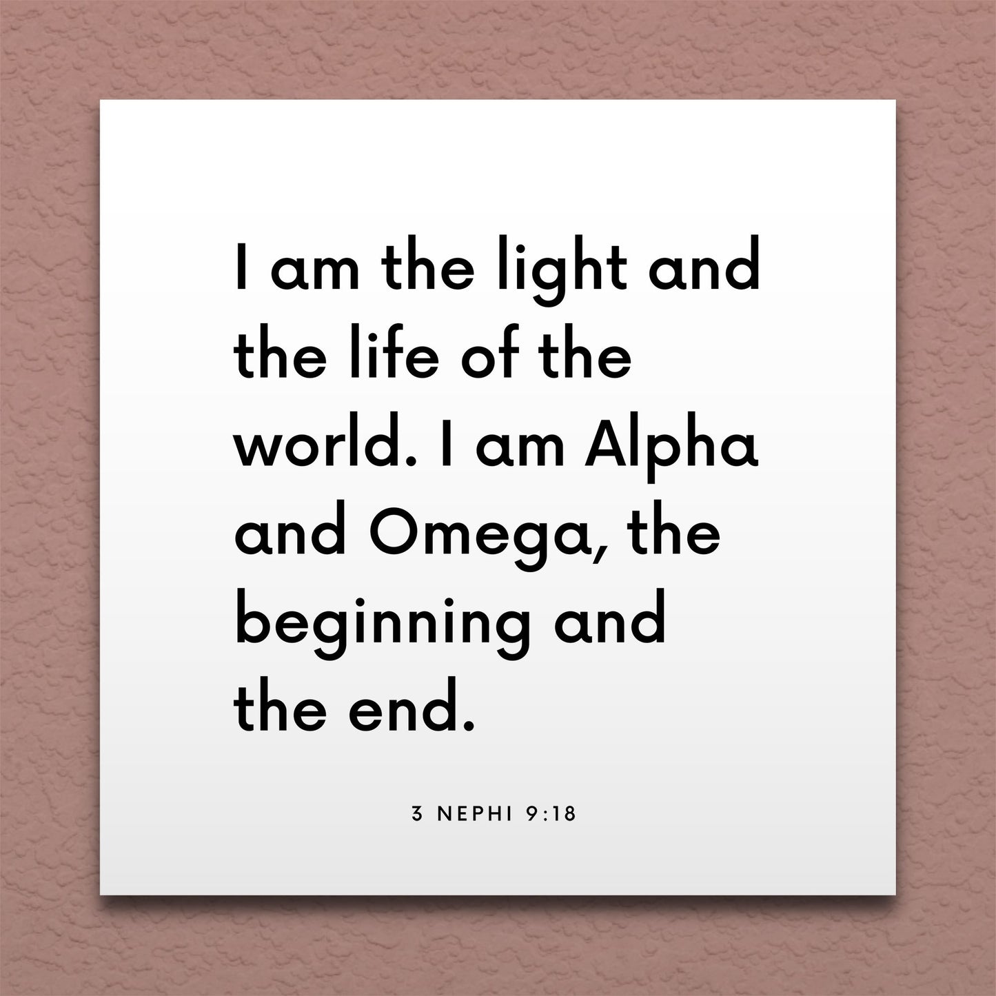 Wall-mounted scripture tile for 3 Nephi 9:18 - "I am Alpha and Omega, the beginning and the end"