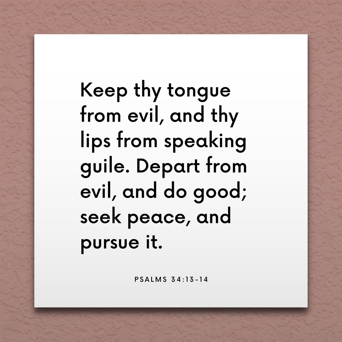Wall-mounted scripture tile for Psalms 34:13-14 - "Keep thy tongue from evil, and thy lips from speaking guile"