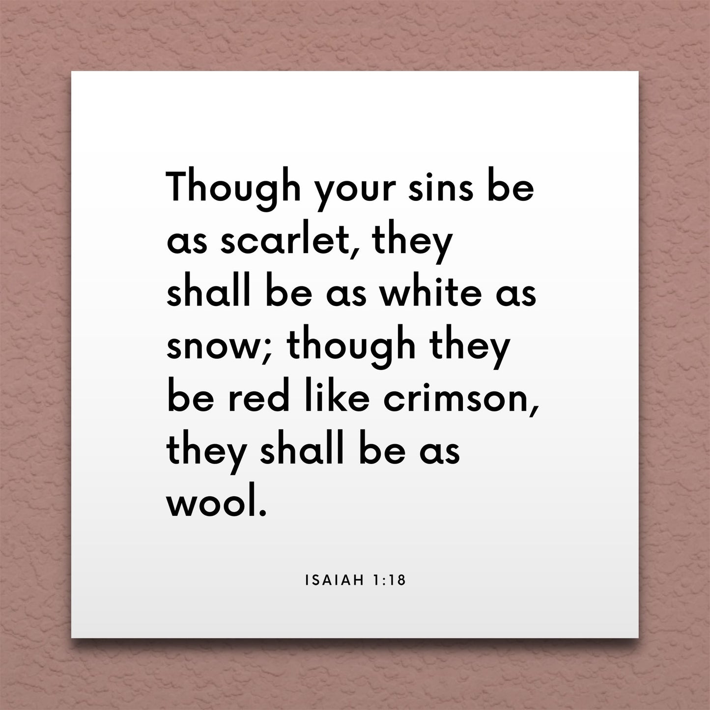Wall-mounted scripture tile for Isaiah 1:18 - "Though your sins be as scarlet, they shall be white as snow"