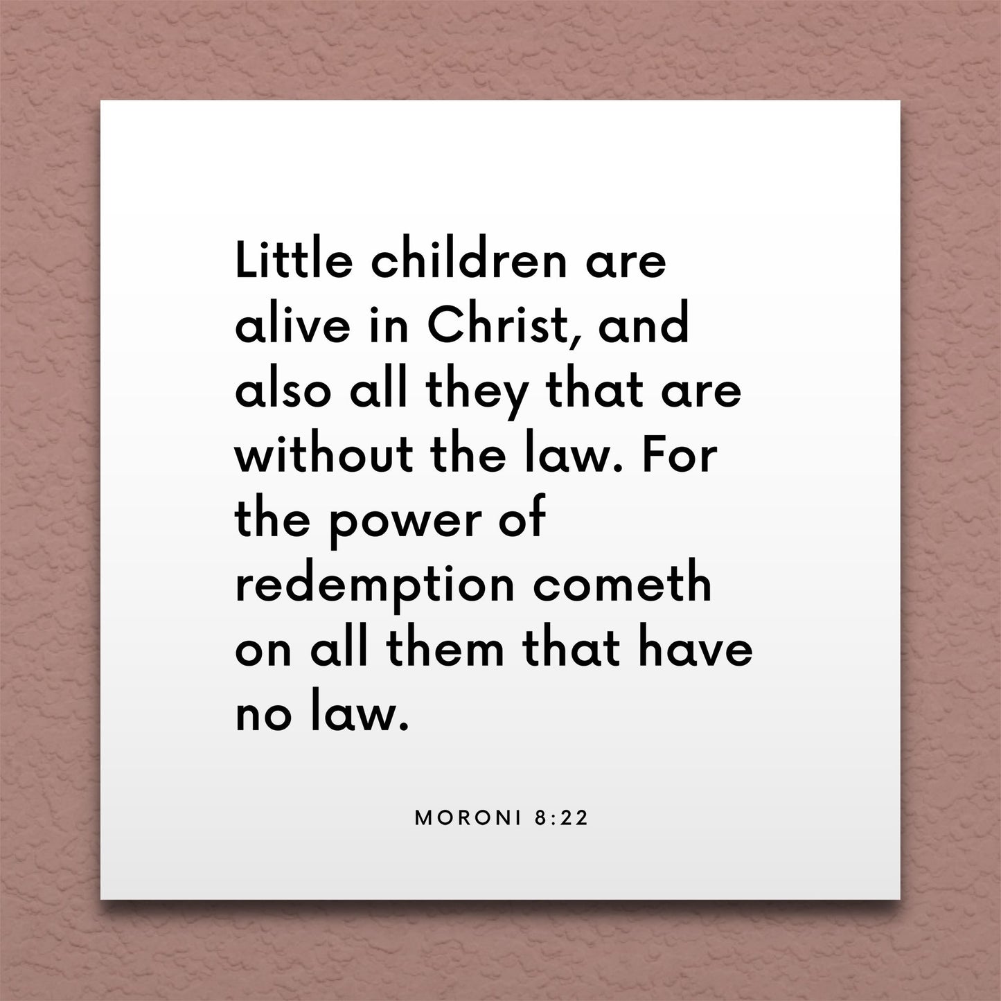 Wall-mounted scripture tile for Moroni 8:22 - "Redemption cometh on all them that have no law"