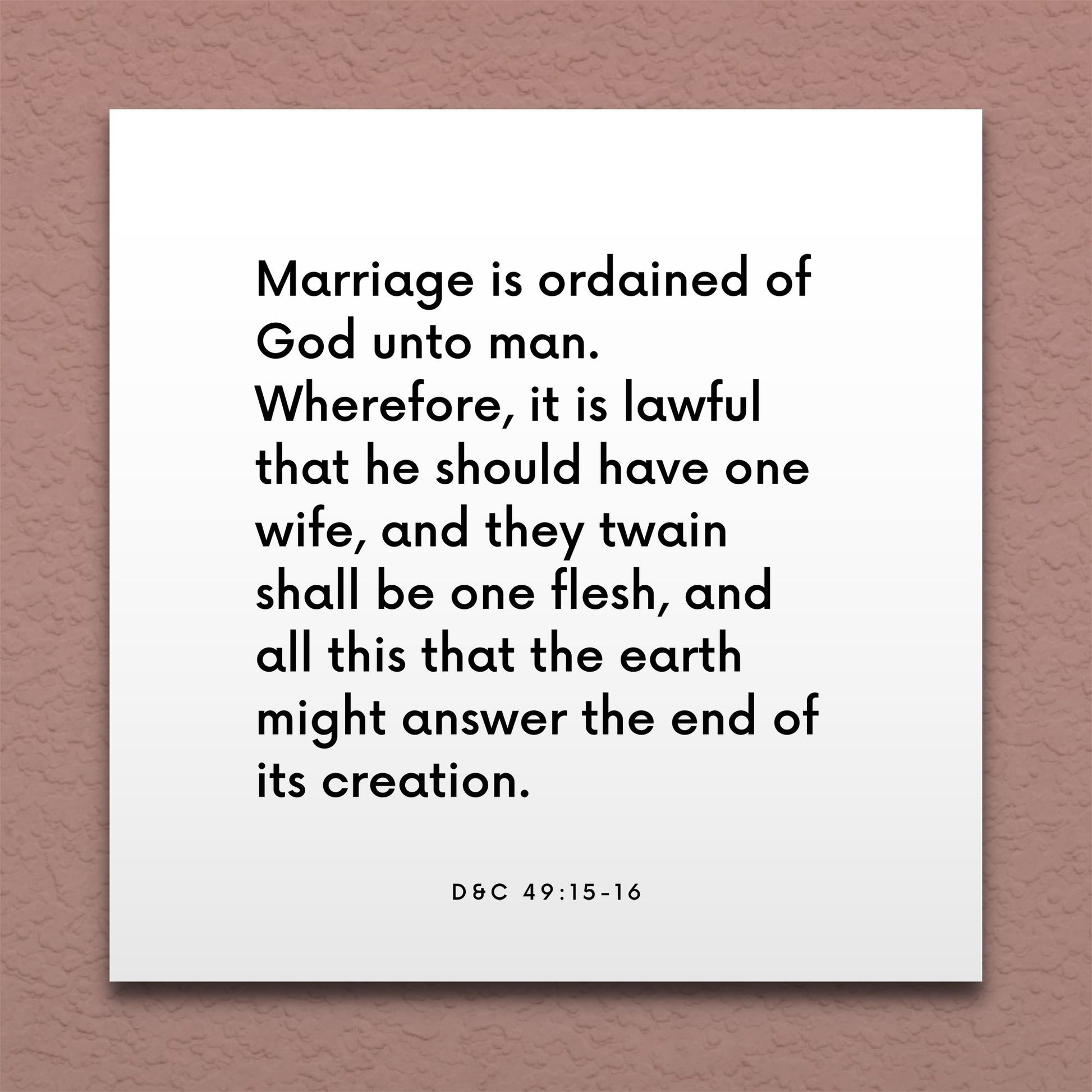 Wall-mounted scripture tile for D&C 49:15-16 - "Marriage is ordained of God unto man"