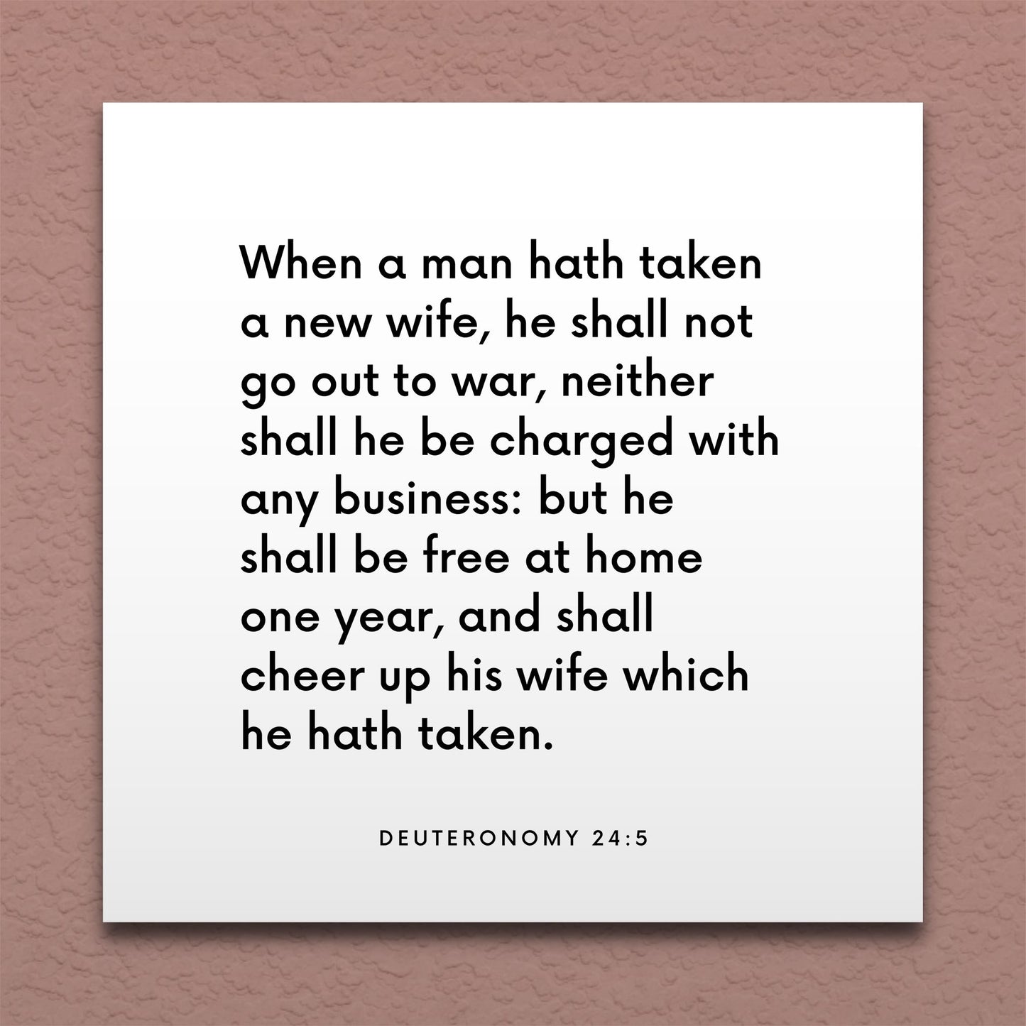 Wall-mounted scripture tile for Deuteronomy 24:5 - "When a man hath taken a new wife, he shall not go out to war"