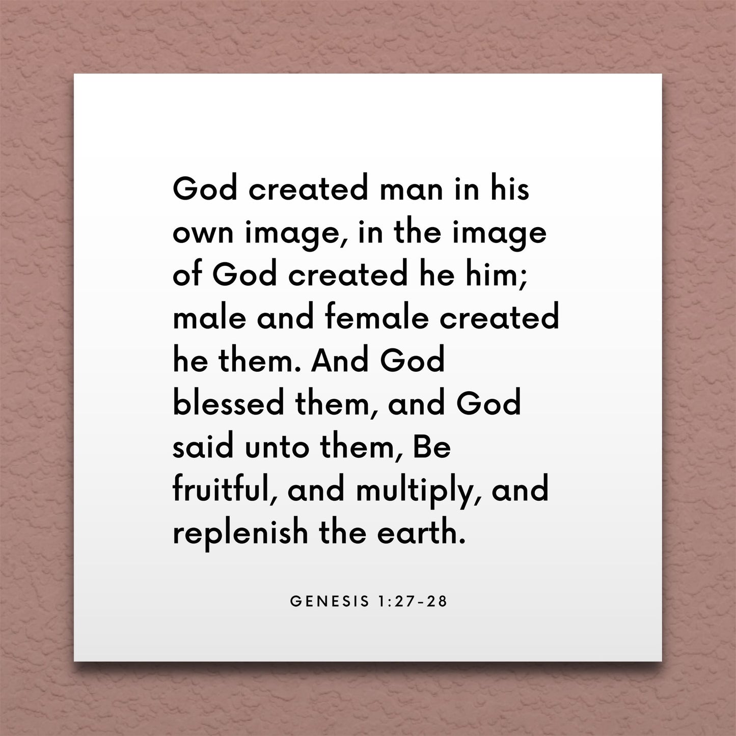 Wall-mounted scripture tile for Genesis 1:27-28 - "God created man in his own image"