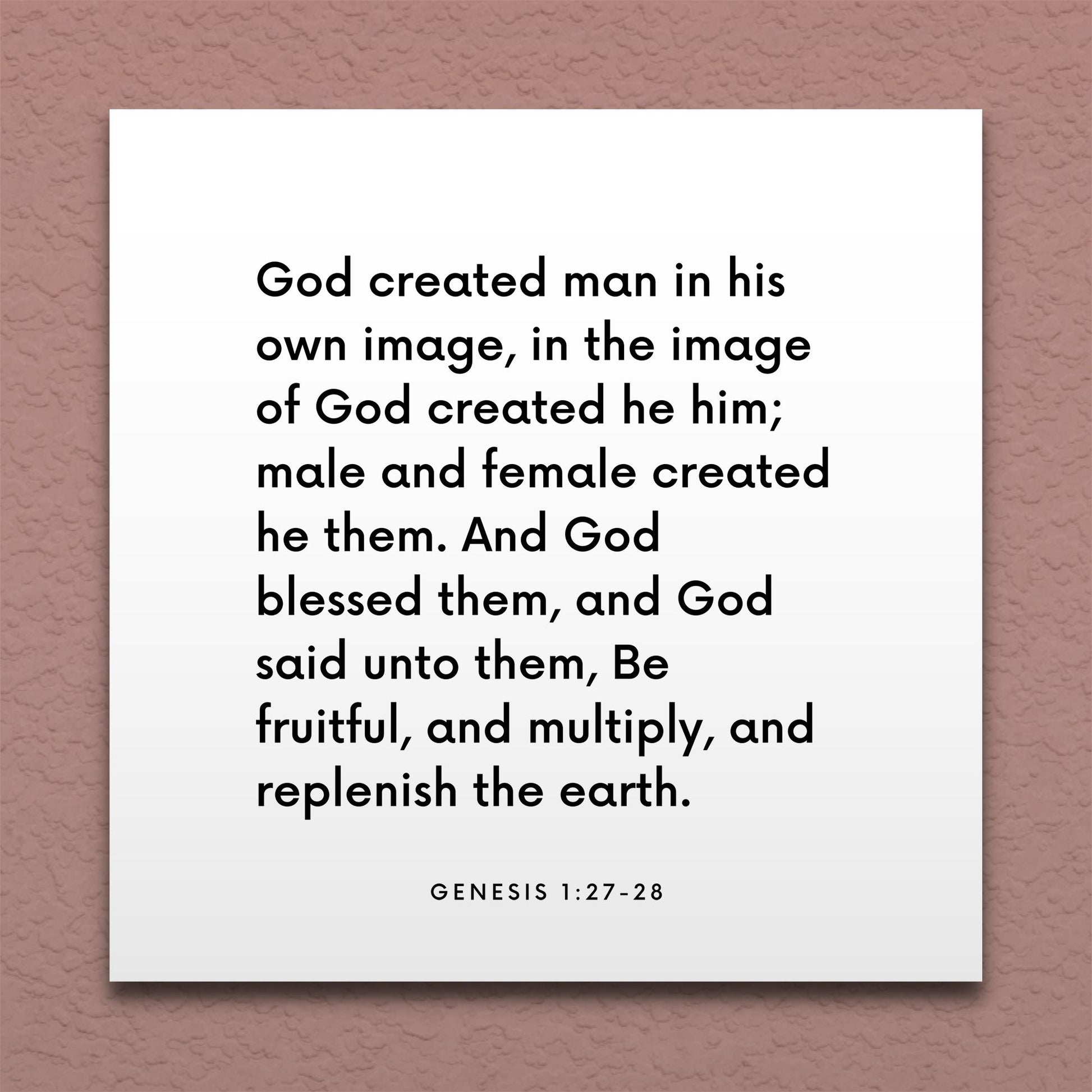 Wall-mounted scripture tile for Genesis 1:27-28 - "God created man in his own image"