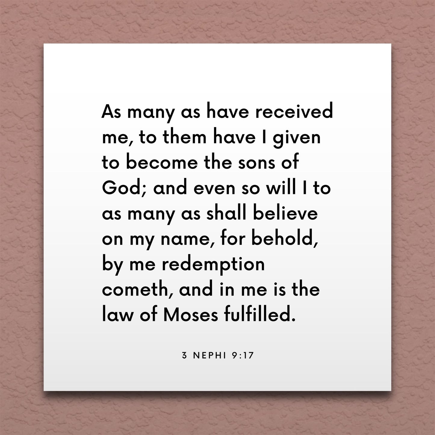 Wall-mounted scripture tile for 3 Nephi 9:17 - "Behold, by me redemption cometh"