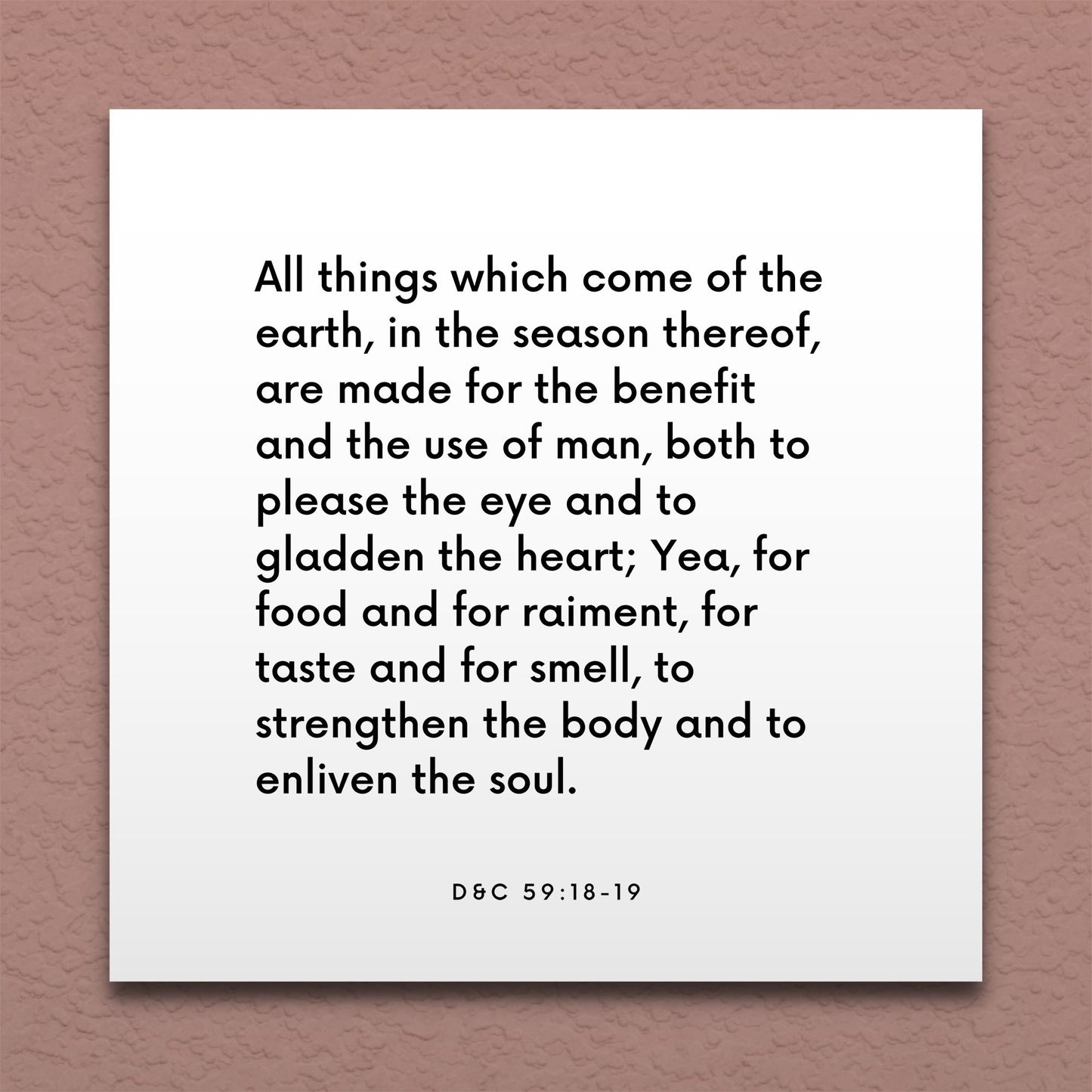 Wall-mounted scripture tile for D&C 59:18-19 - "All things which come of the earth"