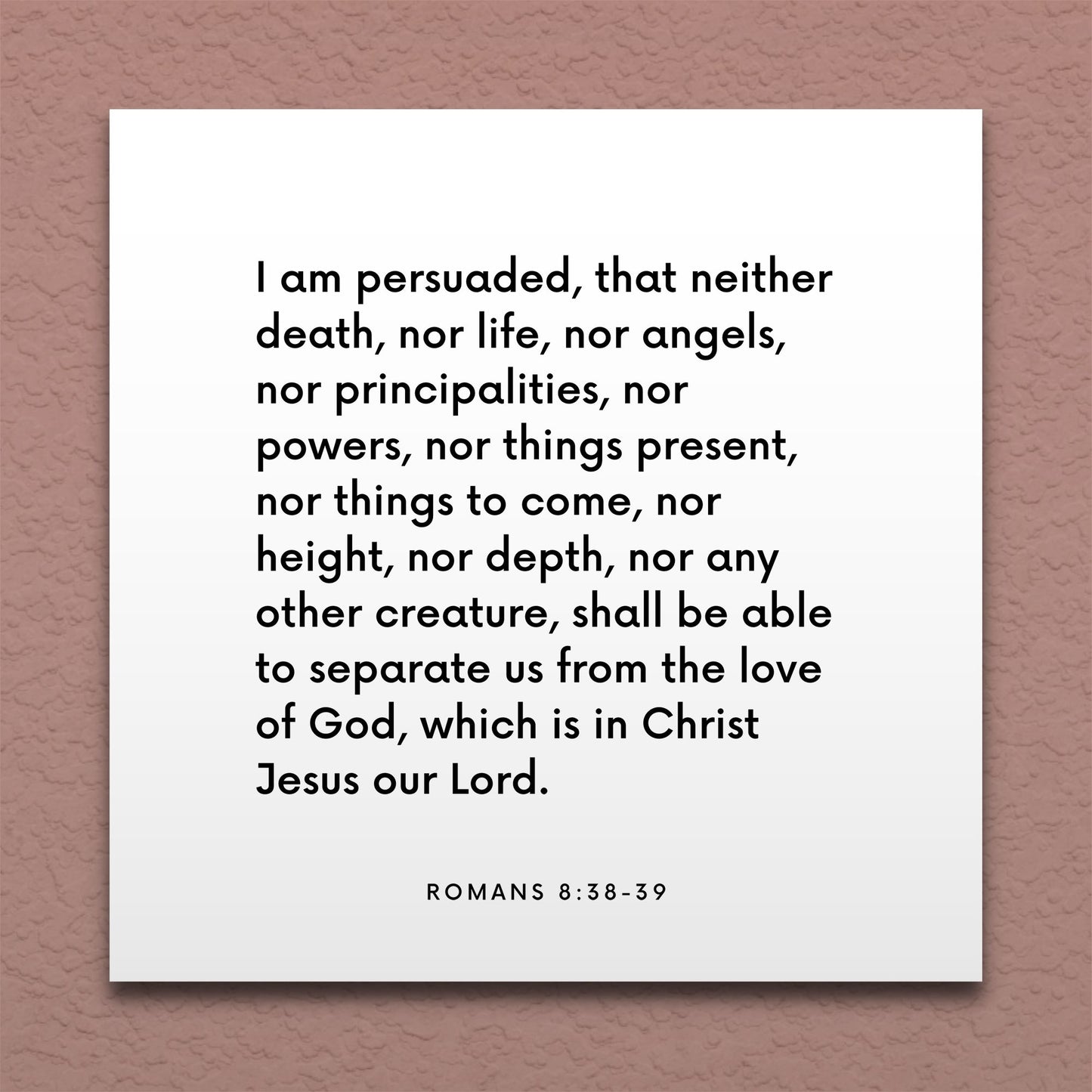 Wall-mounted scripture tile for Romans 8:38-39 - "The love of God, which is in Christ Jesus"