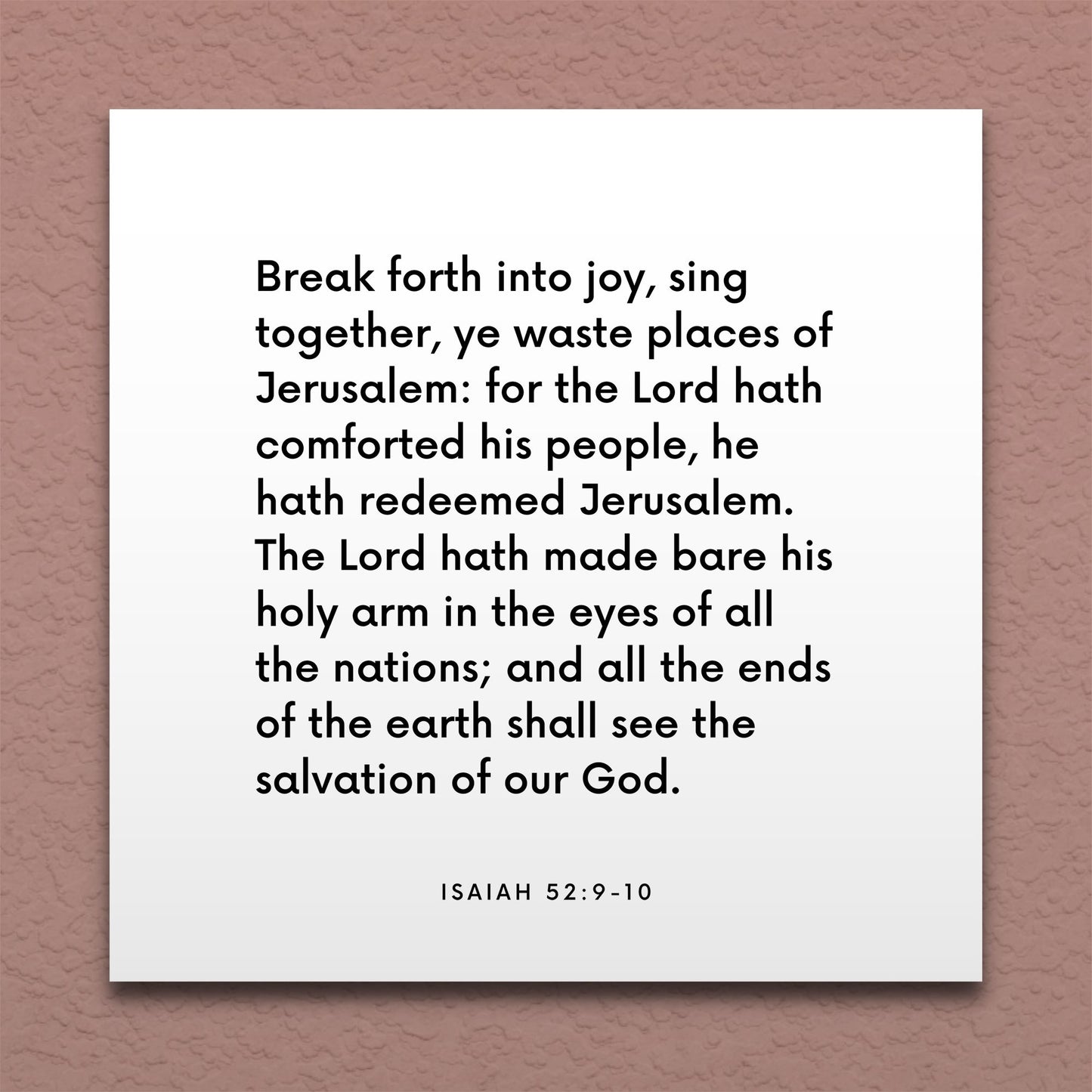 Wall-mounted scripture tile for Isaiah 52:9-10 - "The Lord hath comforted his people"