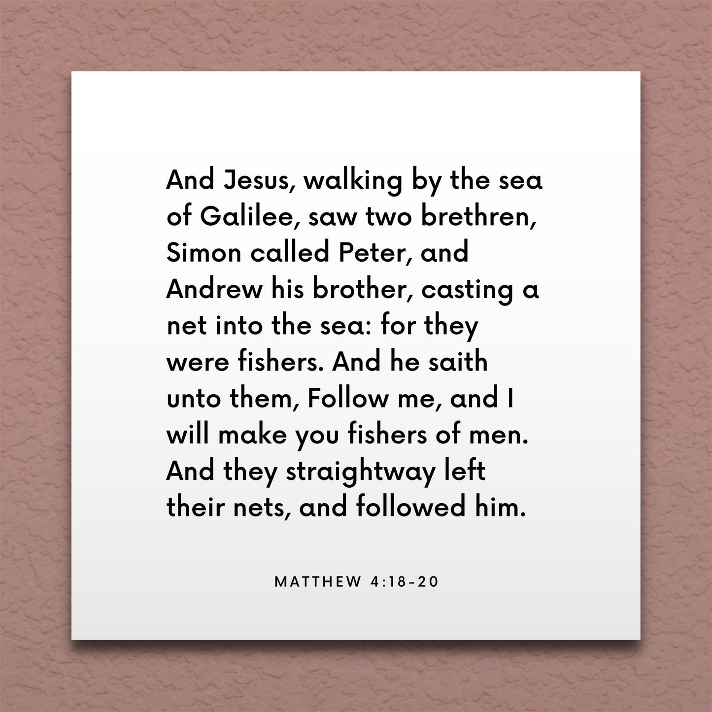 Wall-mounted scripture tile for Matthew 4:18-20 - "Follow me, and I will make you fishers of men"