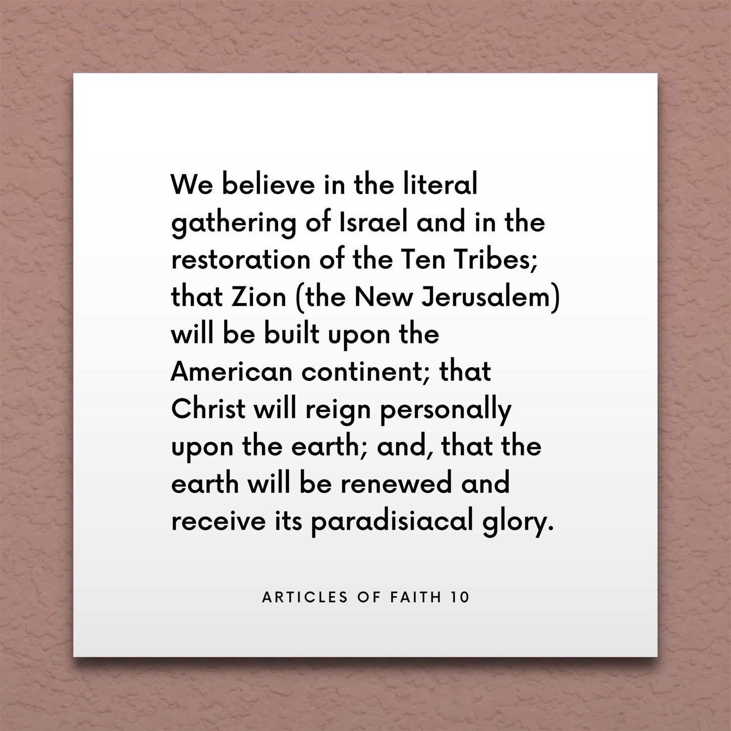 Wall-mounted scripture tile for Articles of Faith 10 - "We believe in the literal gathering of Israel"