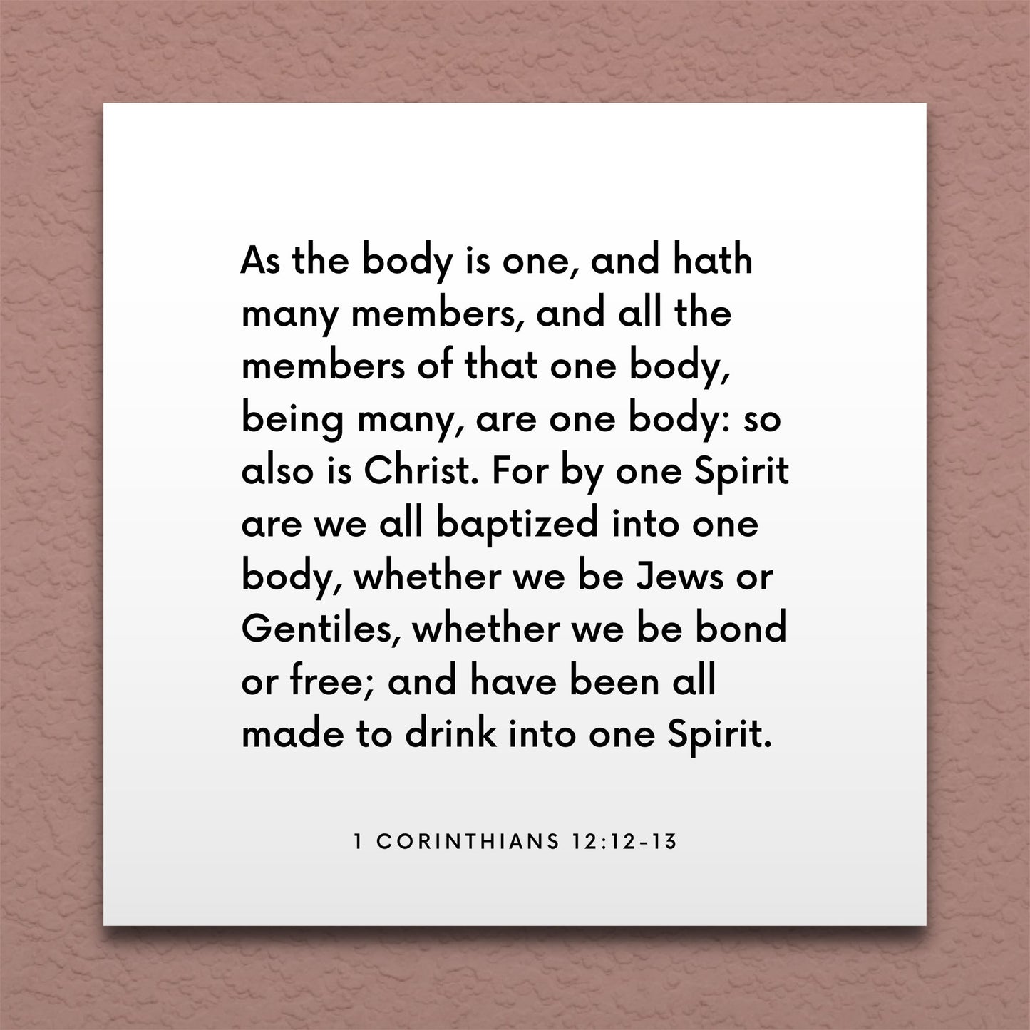 Wall-mounted scripture tile for 1 Corinthians 12:12-13 - "By one Spirit are we all baptized into one body"