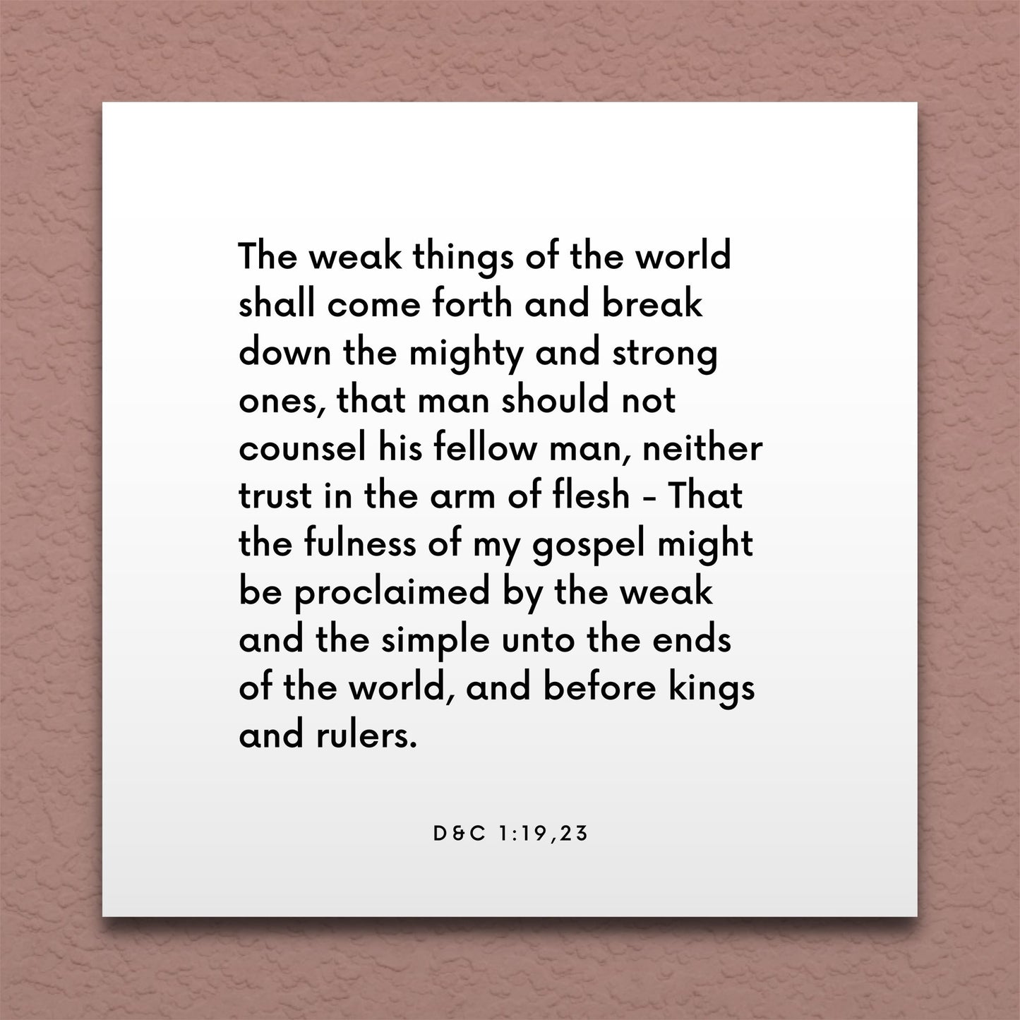 Wall-mounted scripture tile for D&C 1:19,23 - "My gospel might be proclaimed by the weak and the simple"