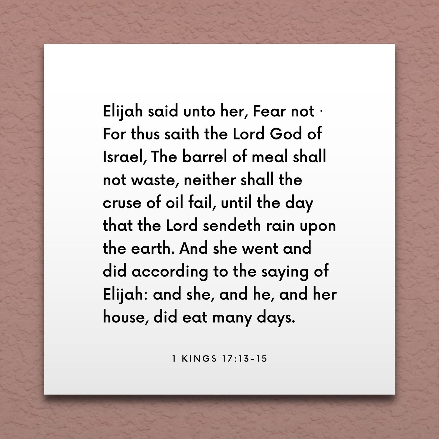 Wall-mounted scripture tile for 1 Kings 17:13-15 - "The barrel of meal shall not waste, neither the cruse of oil"