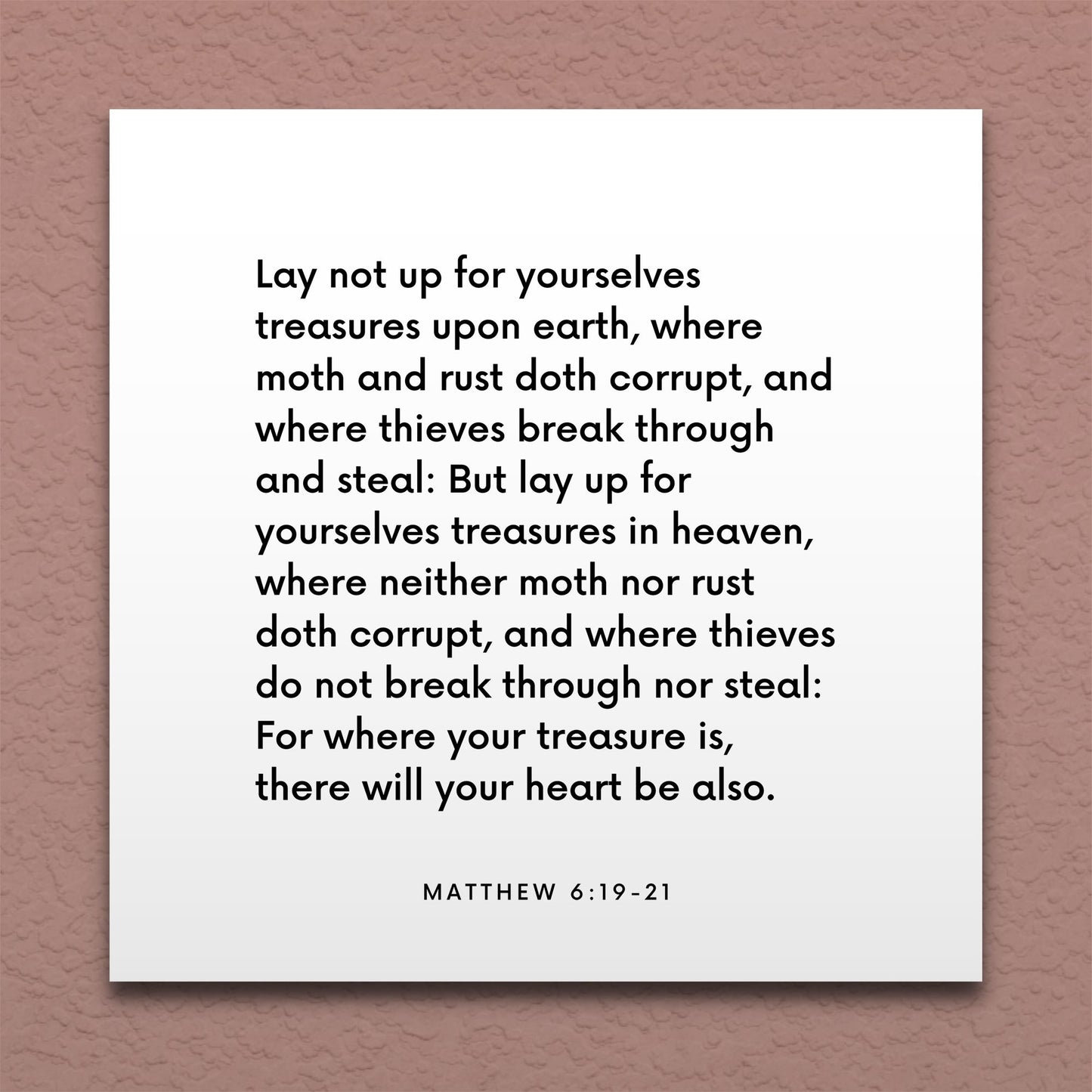 Wall-mounted scripture tile for Matthew 6:19-21 - "Lay up for yourselves treasures in heaven"
