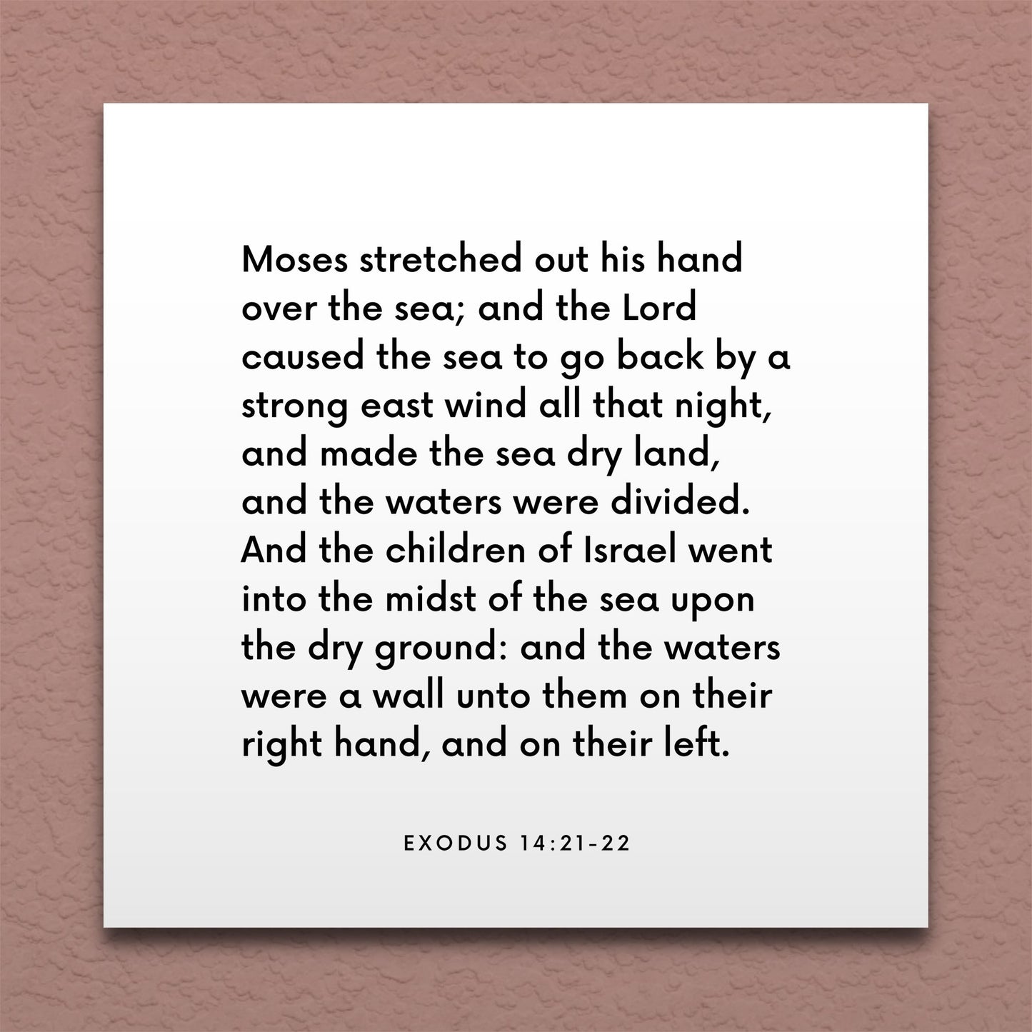 Wall-mounted scripture tile for Exodus 14:21-22 - "The children of Israel went into the midst of the sea"
