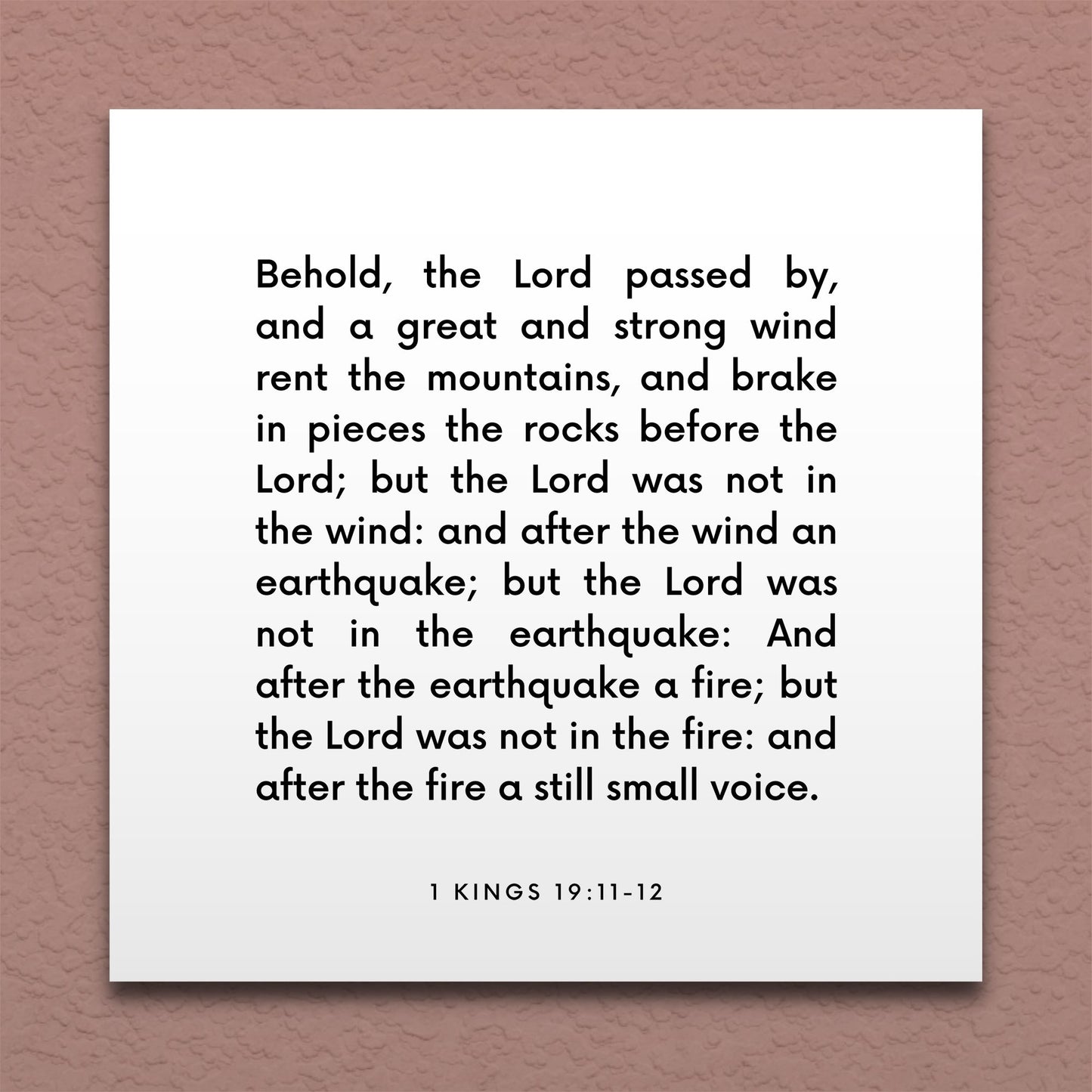 Wall-mounted scripture tile for 1 Kings 19:11-12 - "After the fire, a still small voice"
