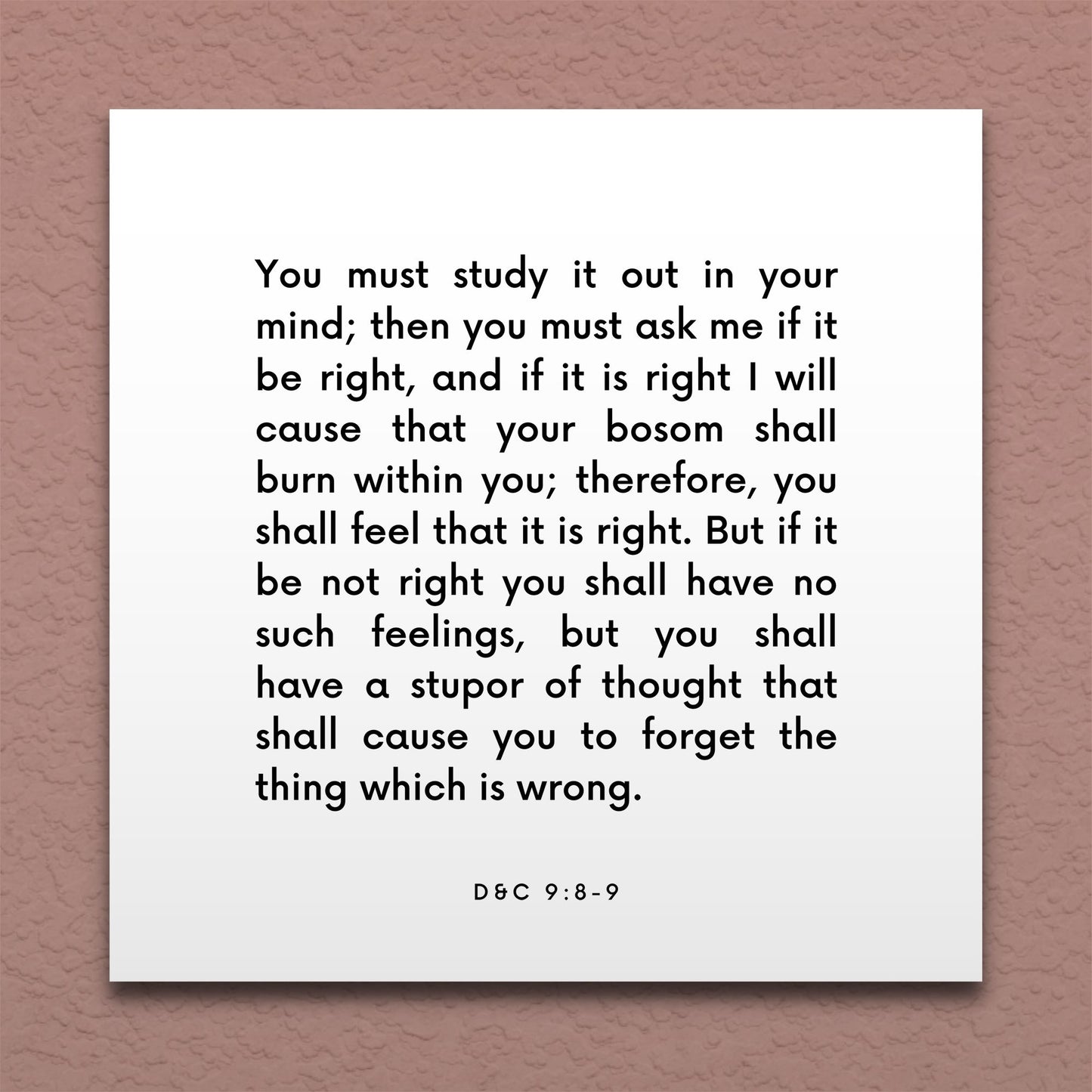 Wall-mounted scripture tile for D&C 9:8-9 - "You must study it out in your mind"