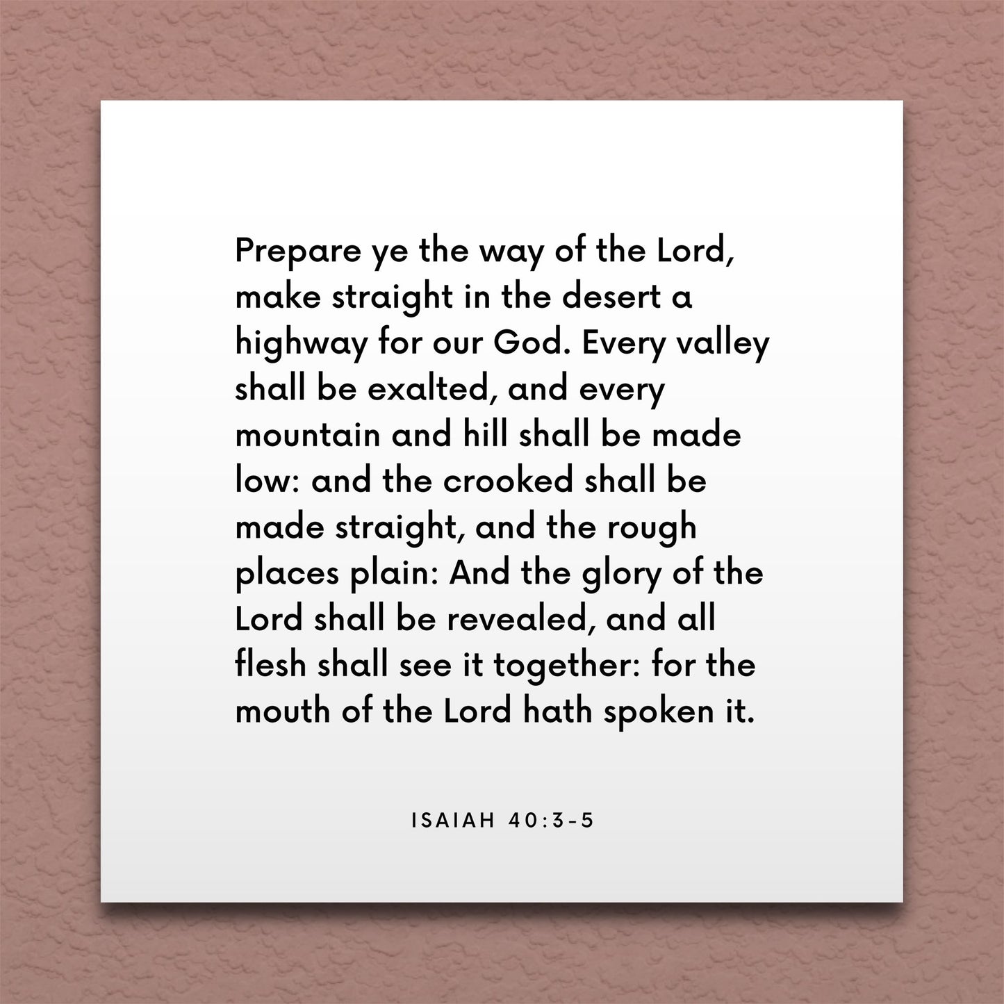 Wall-mounted scripture tile for Isaiah 40:3-5 - "Prepare ye the way of the Lord"