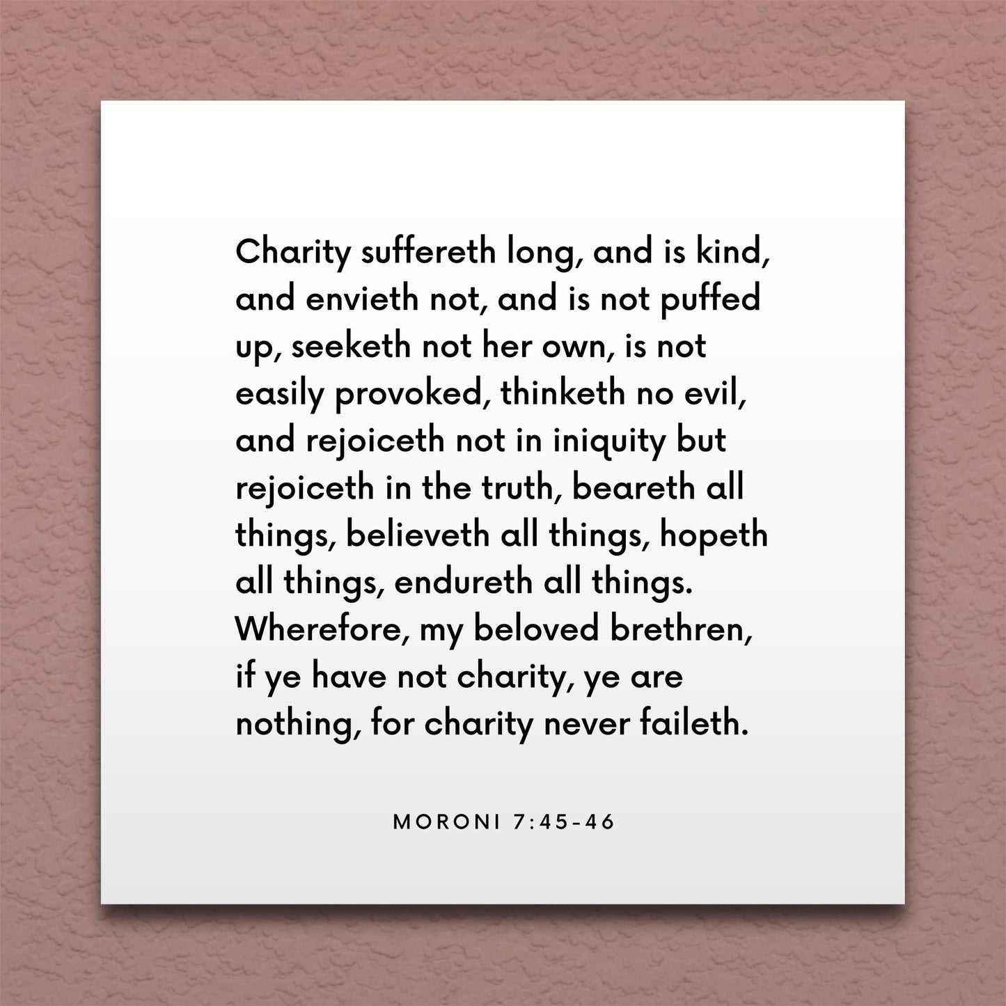 Wall-mounted scripture tile for Moroni 7:45-46 - "Charity suffereth long, and is kind"