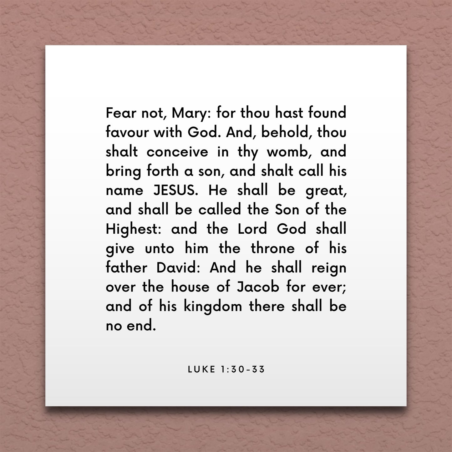 Wall-mounted scripture tile for Luke 1:30-33 - "Fear not, Mary: for thou hast found favour with God"