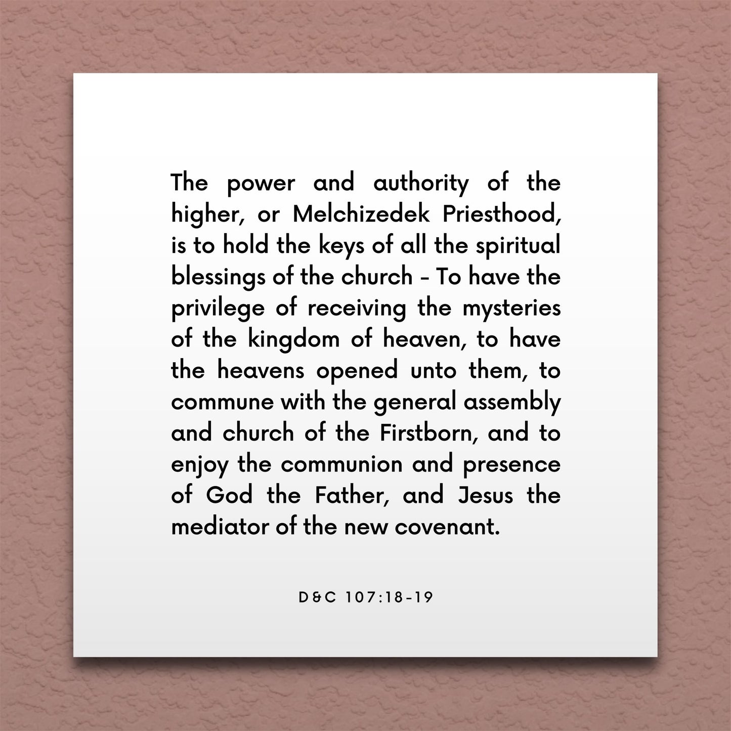 Wall-mounted scripture tile for D&C 107:18-19 - "The keys of all the spiritual blessings of the church"