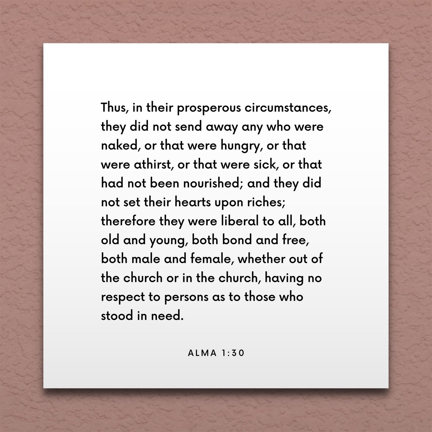 Wall-mounted scripture tile for Alma 1:30 - "They were liberal to all, both old and young"