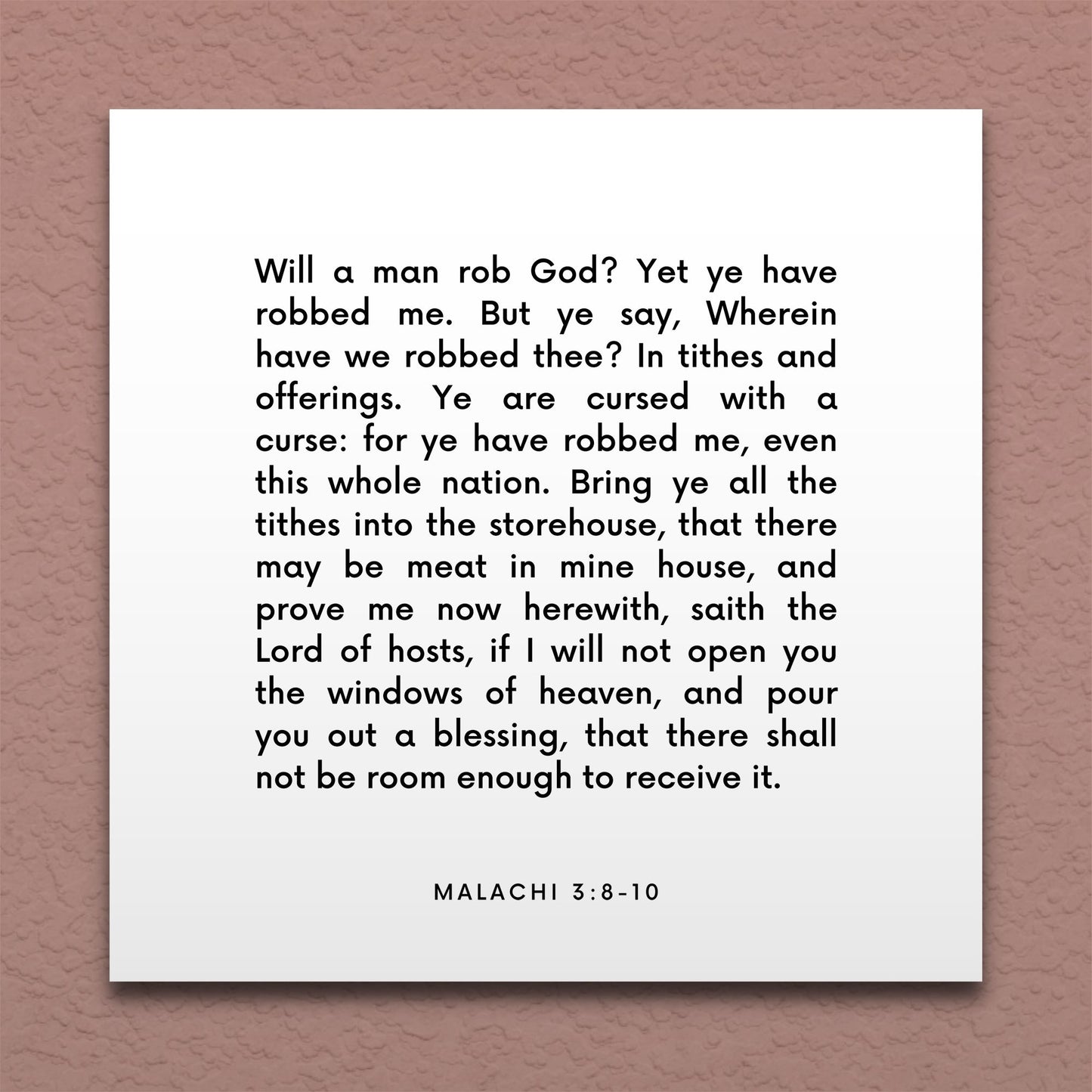 Wall-mounted scripture tile for Malachi 3:8-10 - "Prove me now, if I will not open you the windows of heaven"