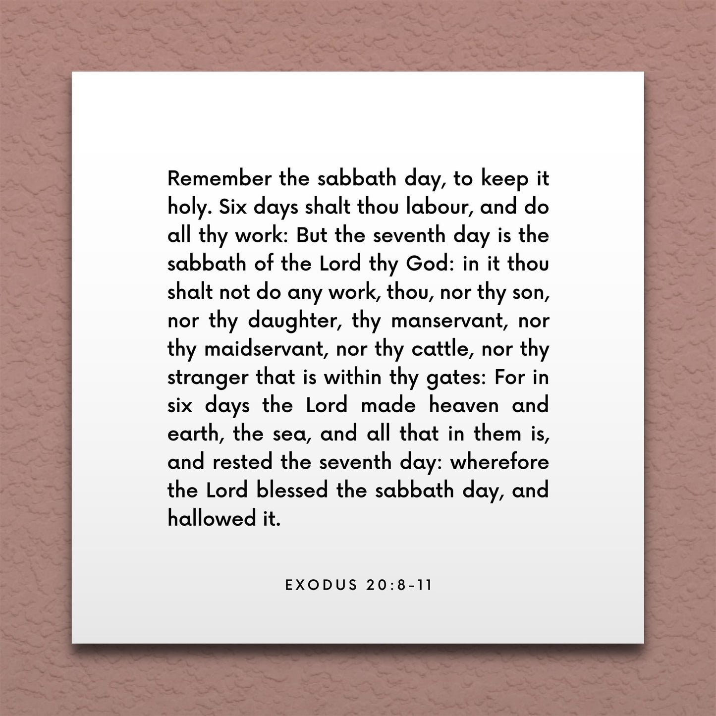 Wall-mounted scripture tile for Exodus 20:8-11 - "Remember the sabbath day, to keep it holy"