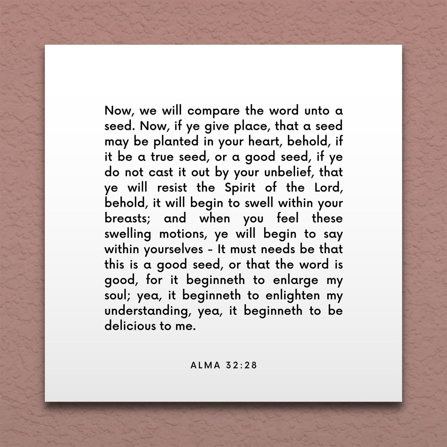 Wall-mounted scripture tile for Alma 32:28 - "We will compare the word unto a seed"