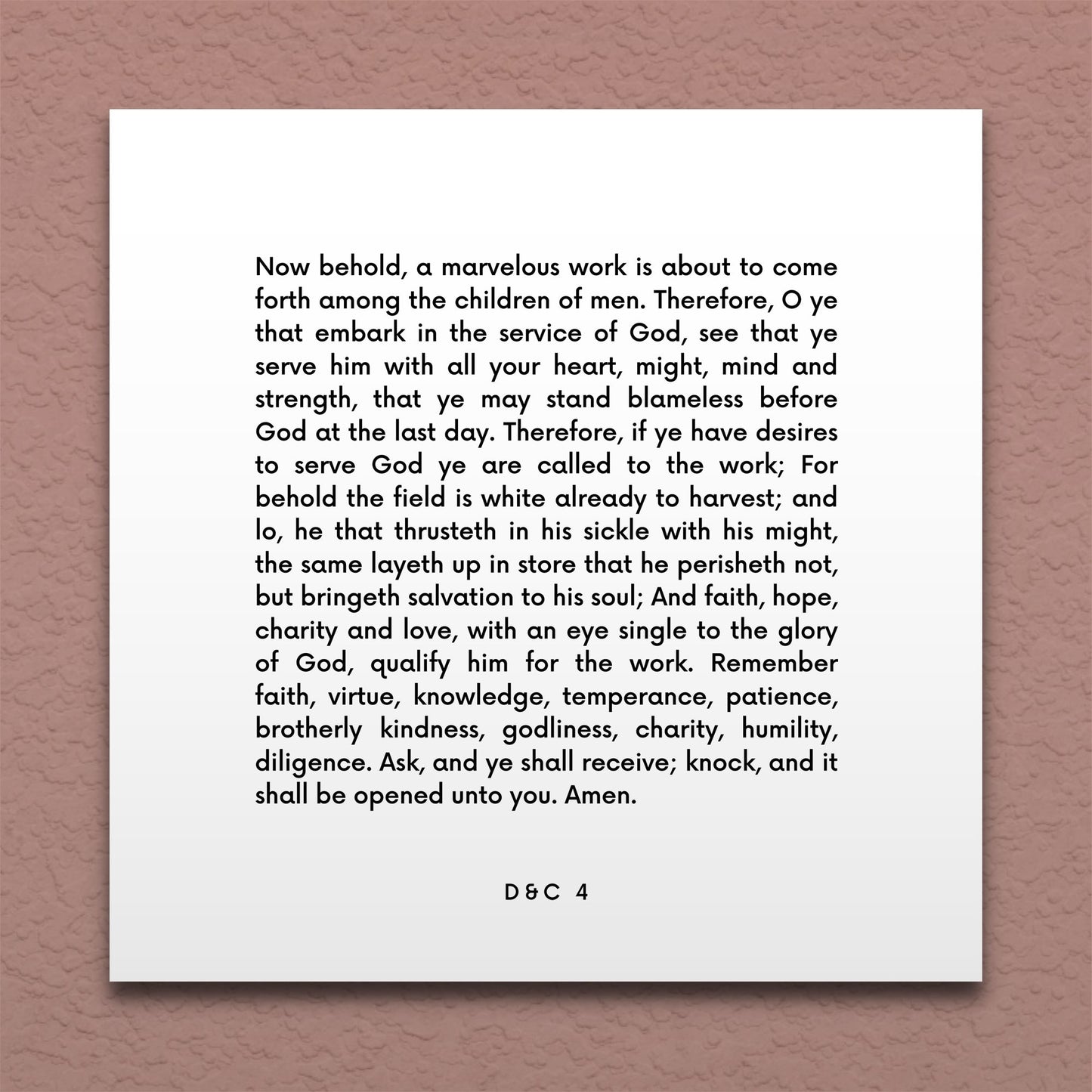 Wall-mounted scripture tile for D&C 4 - "A marvelous work is about to come forth"