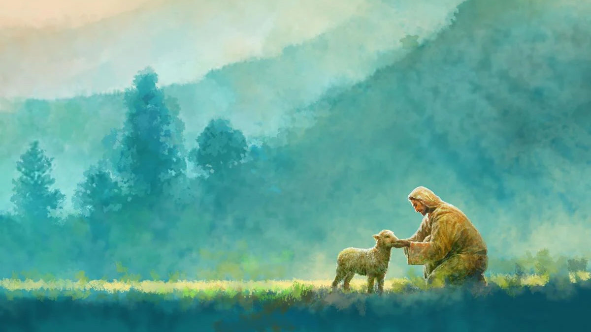 Christ the Good Shepherd feeding a lamb