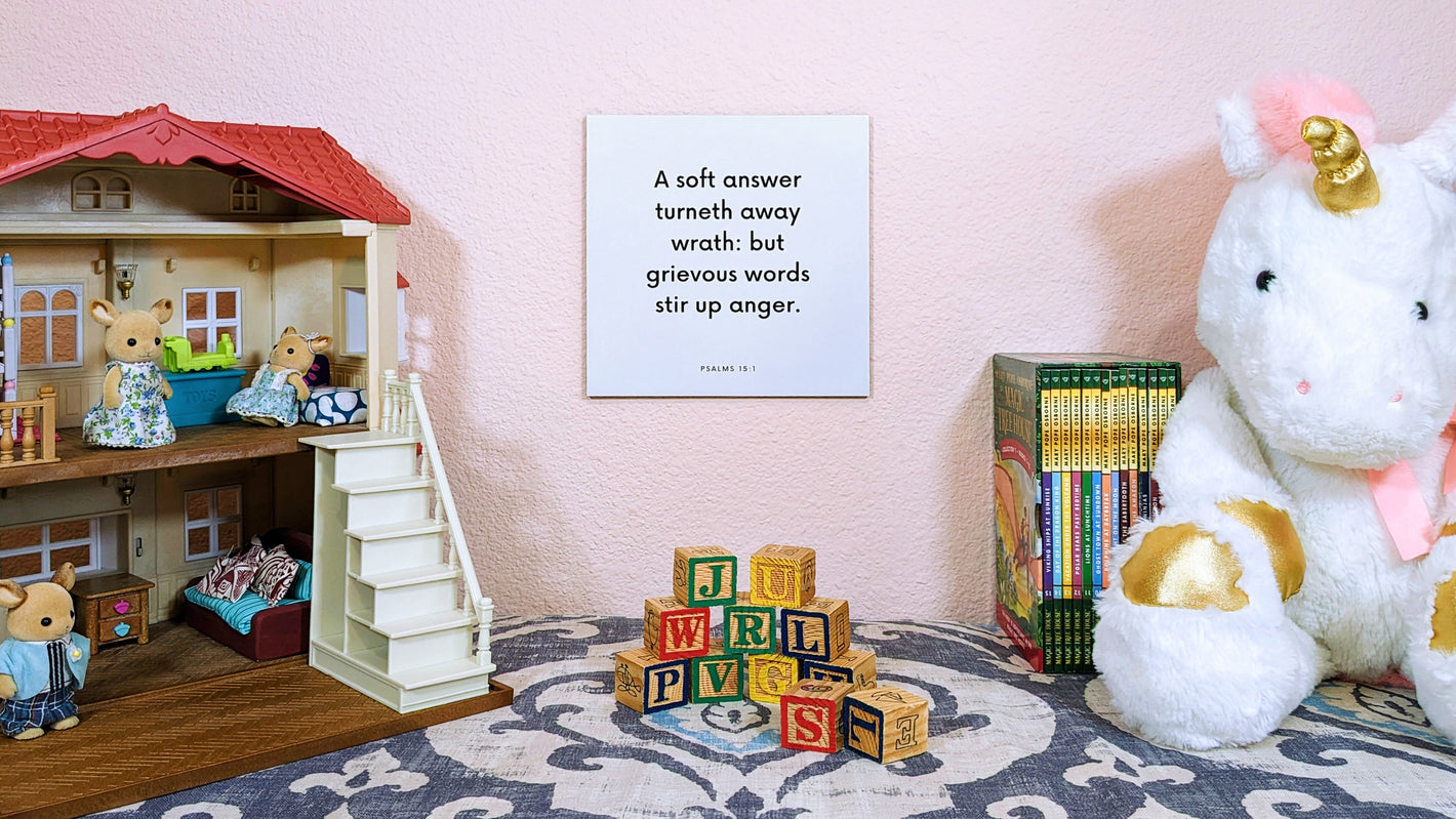 Child's playroom with a scripture tile on the wall