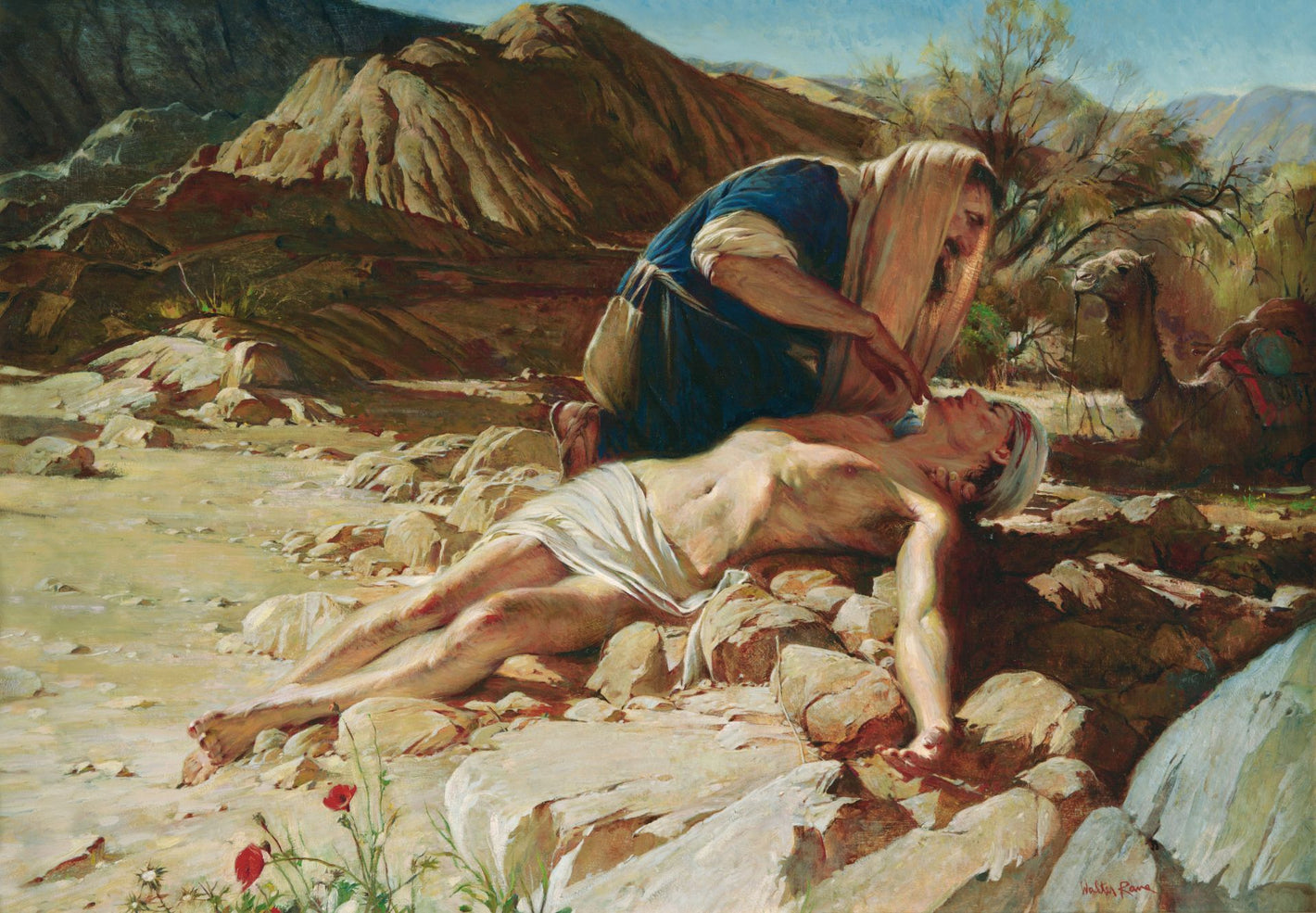 The Good Samaritan caring for a wounded man