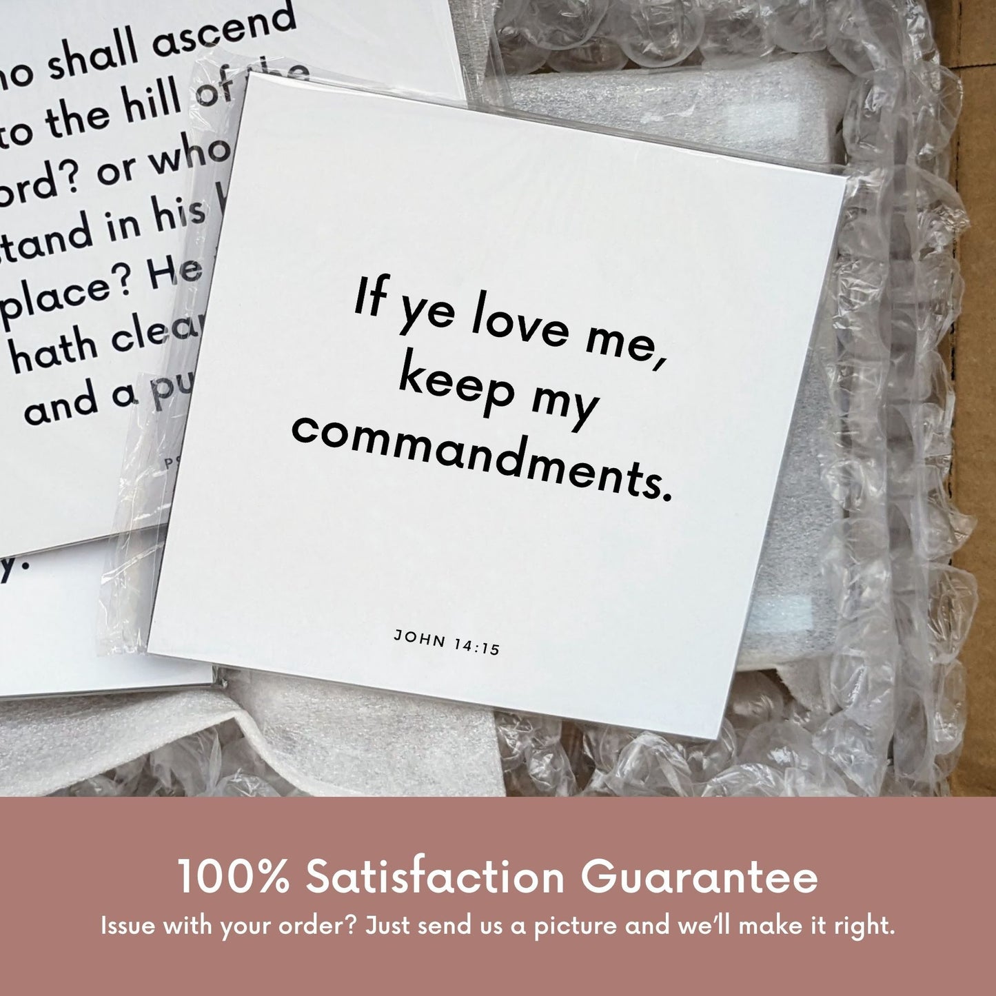 Shipping materials for scripture tile of John 14:15 - "If ye love me, keep my commandments"