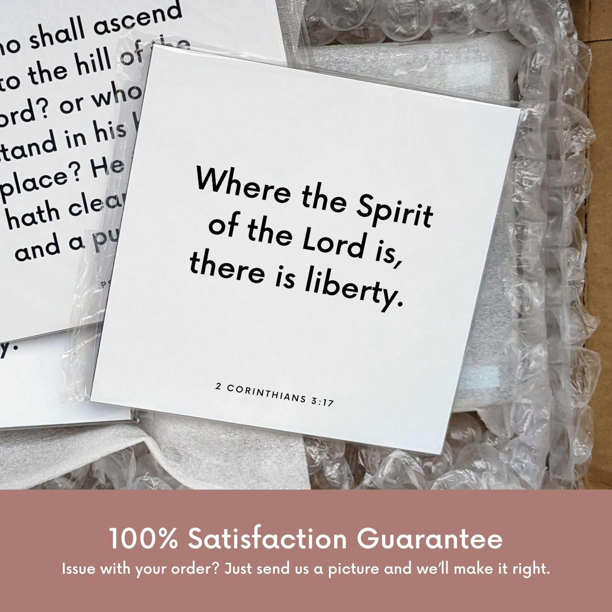 Shipping materials for scripture tile of 2 Corinthians 3:17 - "Where the Spirit of the Lord is, there is liberty"