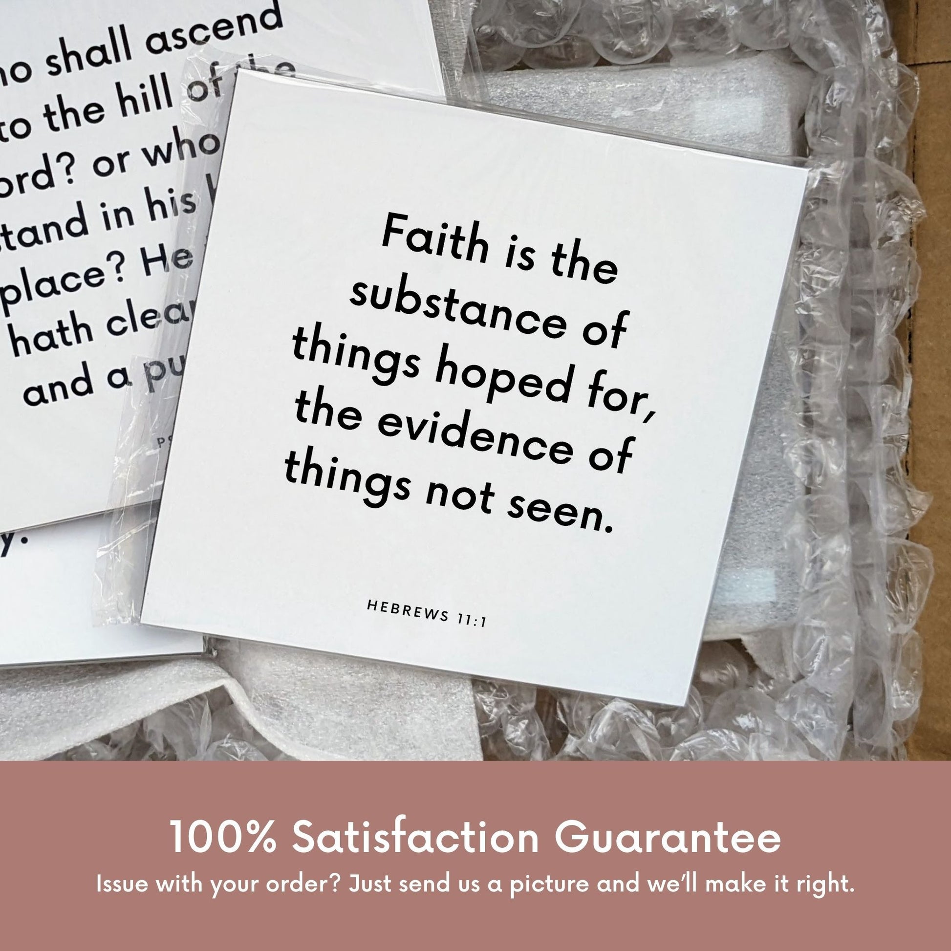 Shipping materials for scripture tile of Hebrews 11:1 - "Faith is the substance of things hoped for"