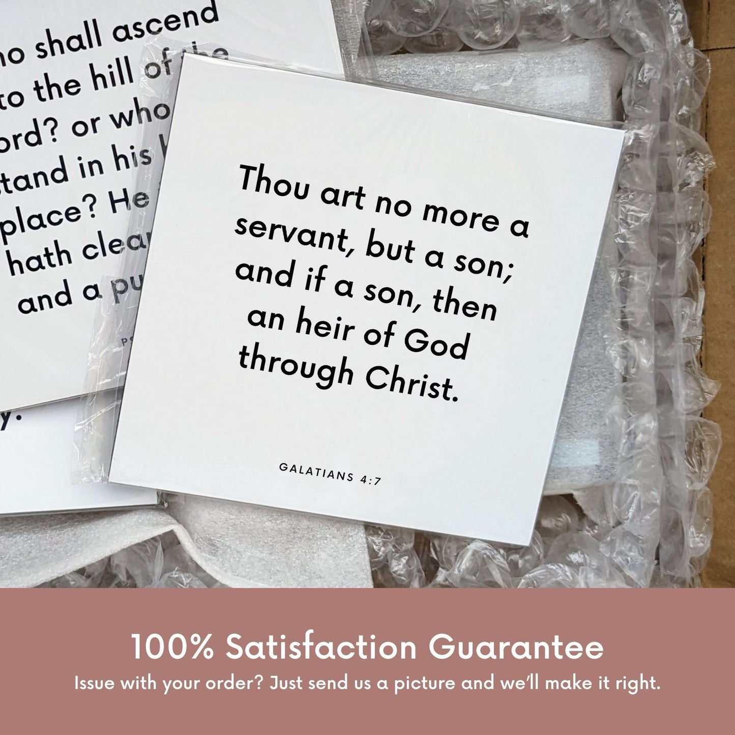 Shipping materials for scripture tile of Galatians 4:7 - "Thou art no more a servant, but a son"