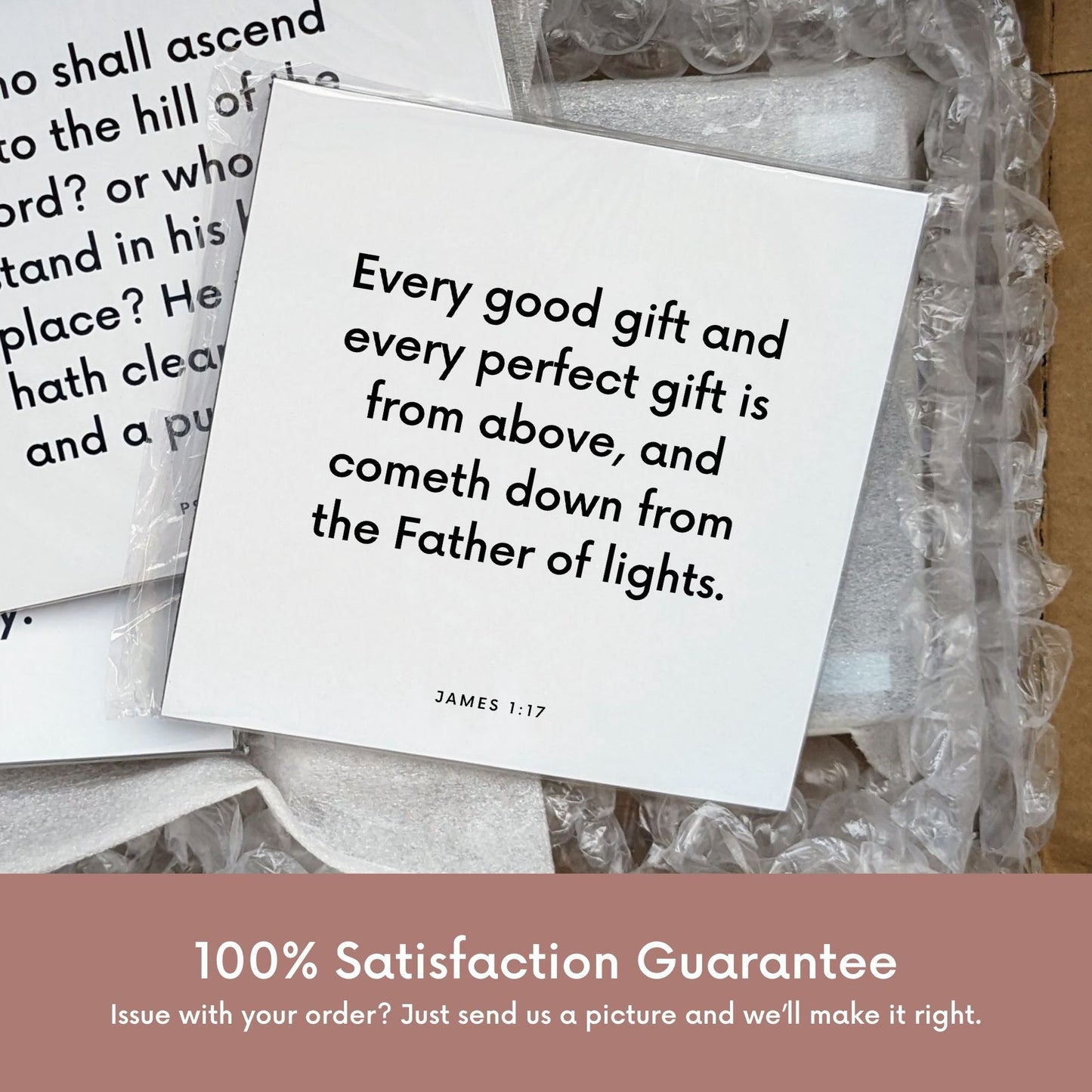 Shipping materials for scripture tile of James 1:17 - "Every good gift and every perfect gift is from above"