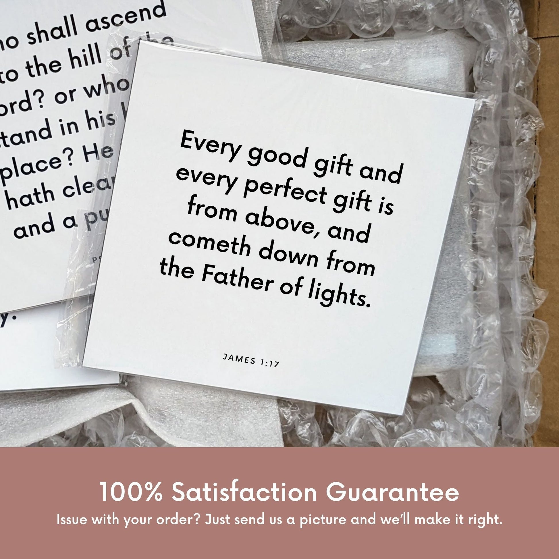 Shipping materials for scripture tile of James 1:17 - "Every good gift and every perfect gift is from above"