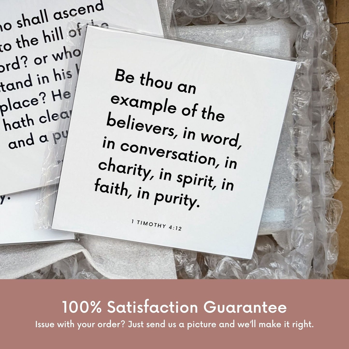 Shipping materials for scripture tile of 1 Timothy 4:12 - "Be thou an example of the believers"