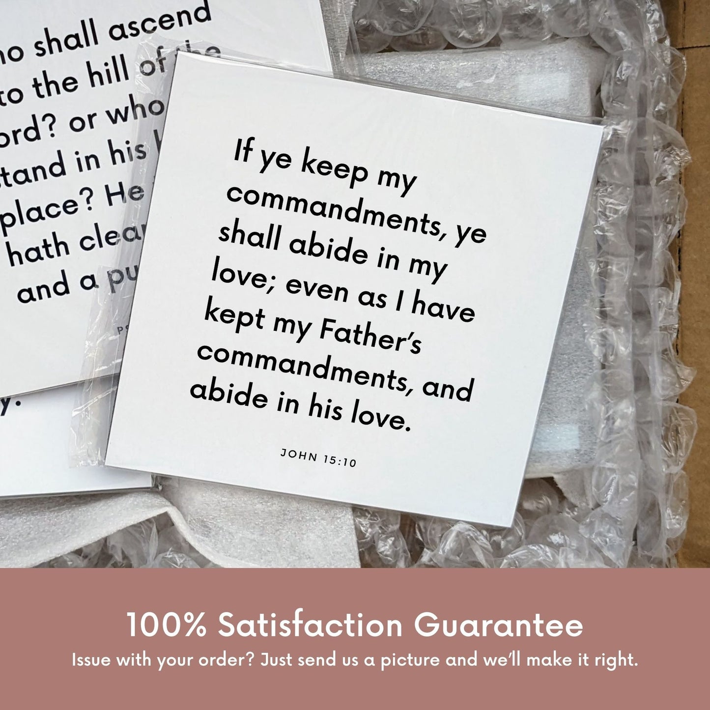 Shipping materials for scripture tile of John 15:10 - "If ye keep my commandments, ye shall abide in my love"