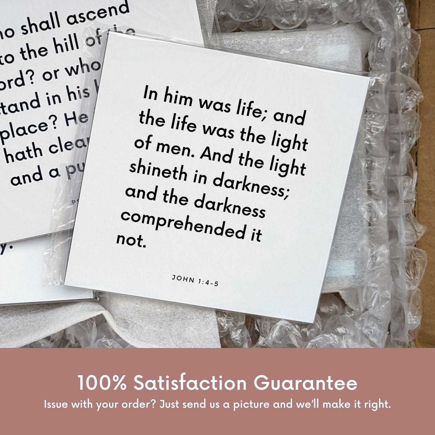 Shipping materials for scripture tile of John 1:4-5 - "In him was life; and the life was the light of men"